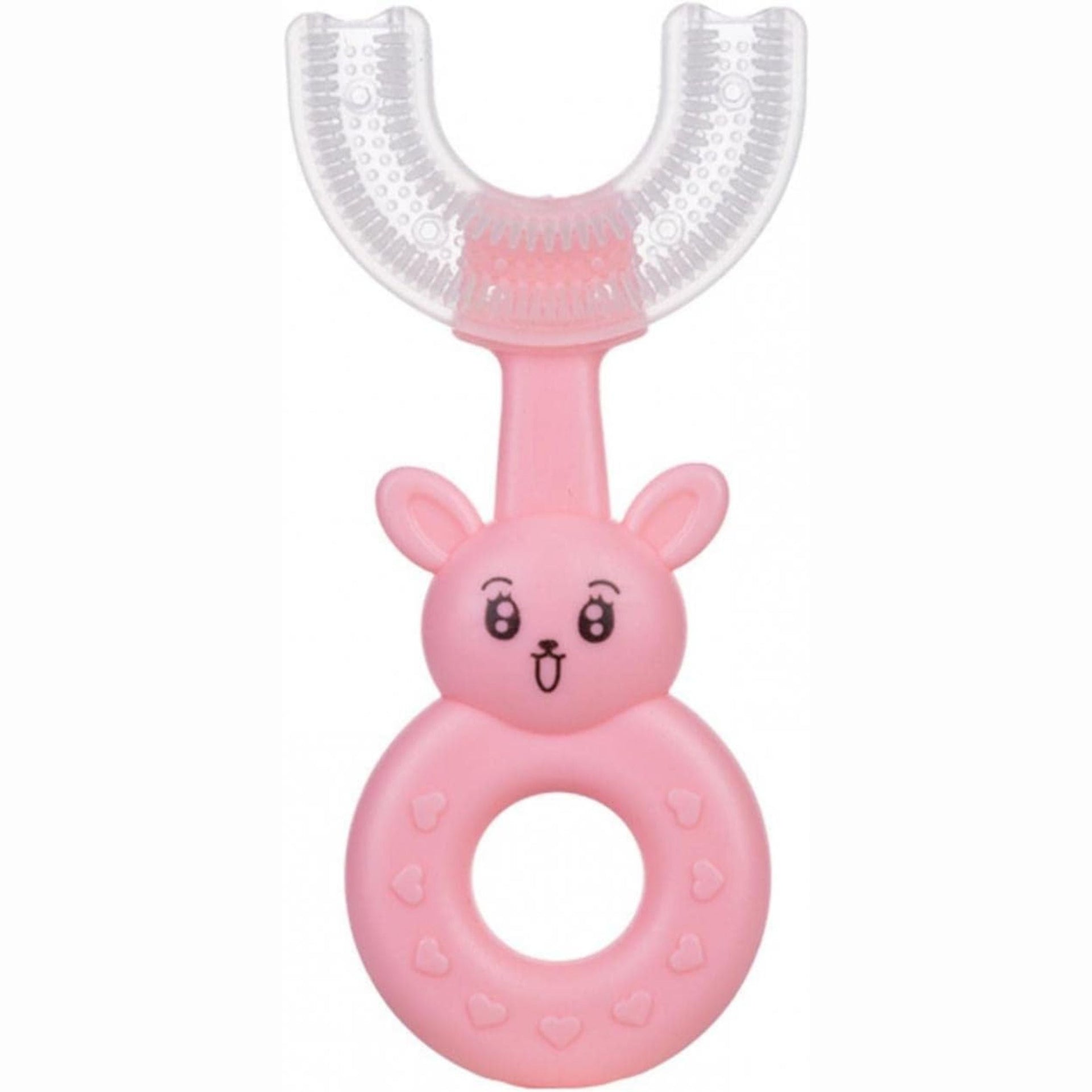Smile Baby U-Shaped Toothbrush Kids 1 Pcs - Toddler Toothbrush With Food Grade Soft Silicone Brush Head, Manual Whole Mouth Toothbrush For Kids Age 2-6, 360 Oral (Rabbit, Pink)