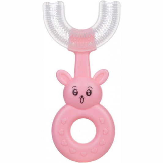 Smile Baby U-Shaped Toothbrush Kids 1 Pcs - Toddler Toothbrush With Food Grade Soft Silicone Brush Head, Manual Whole Mouth Toothbrush For Kids Age 2-6, 360 Oral (Rabbit, Pink)