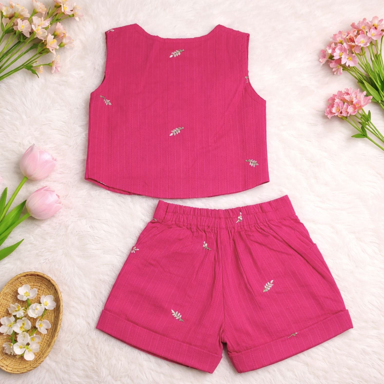 ORRIGANY Baby Girls Fuchsia Cotton Top & Shorts Set | Stylish Summer Outfit | Age 9 Months – 3 Years