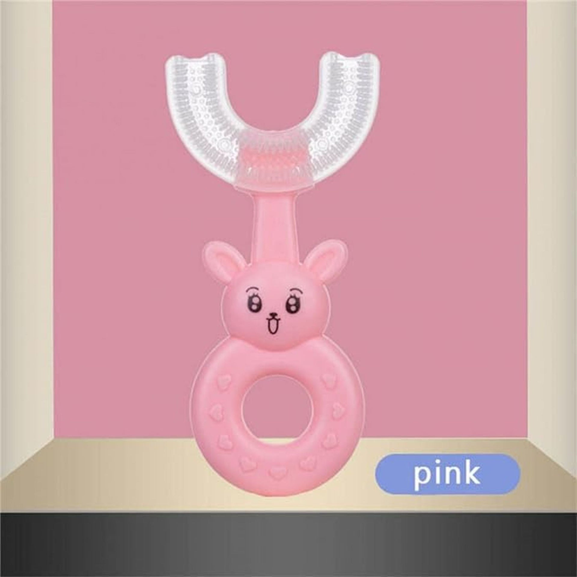 Smile Baby U-Shaped Toothbrush Kids 1 Pcs - Toddler Toothbrush With Food Grade Soft Silicone Brush Head, Manual Whole Mouth Toothbrush For Kids Age 2-6, 360 Oral (Rabbit, Pink)