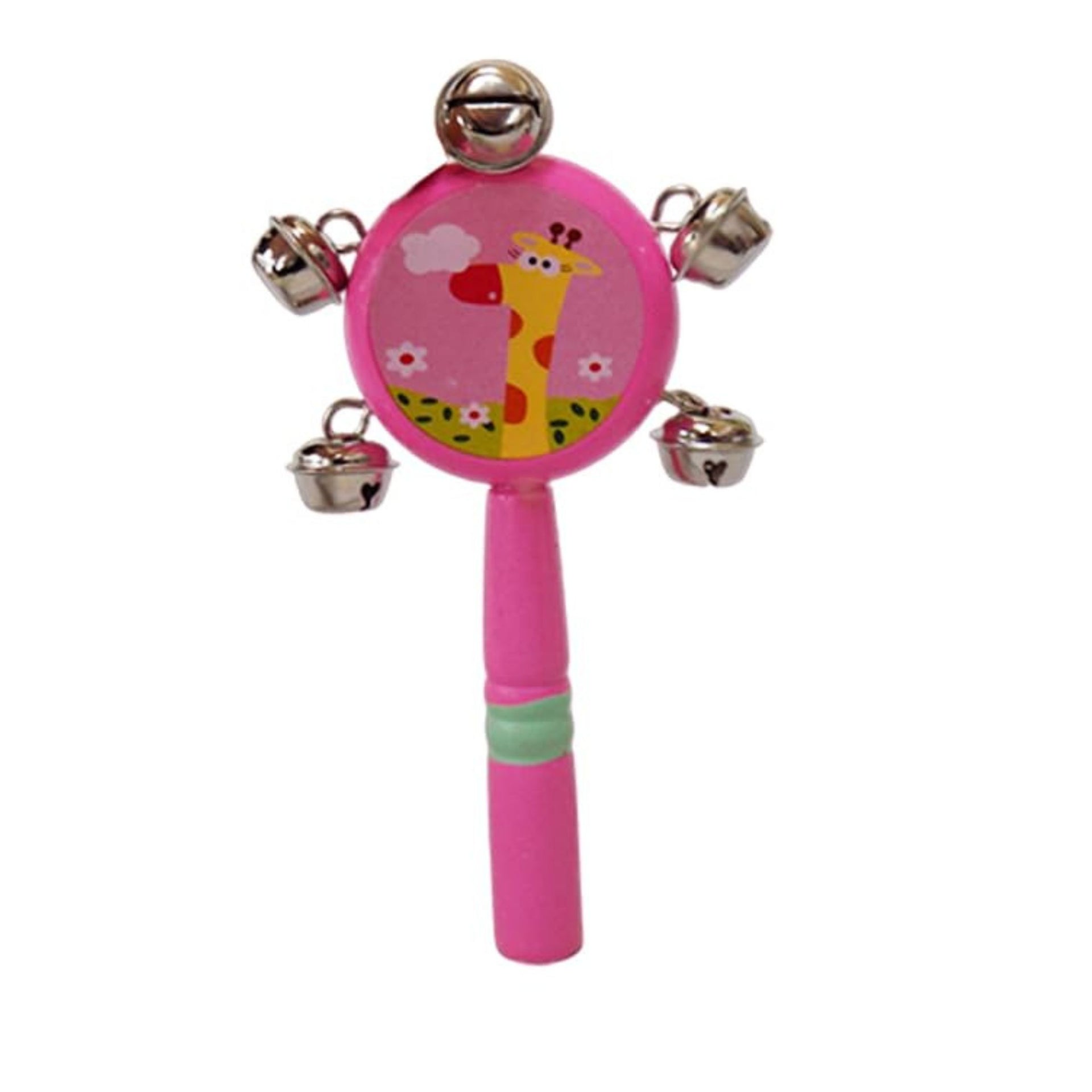 Smile Baby Colorful Wooden Rainbow Giraffe Animal Printed Baby Handle Jingle Bell Rattle Toys jhun jhuna (Pink)