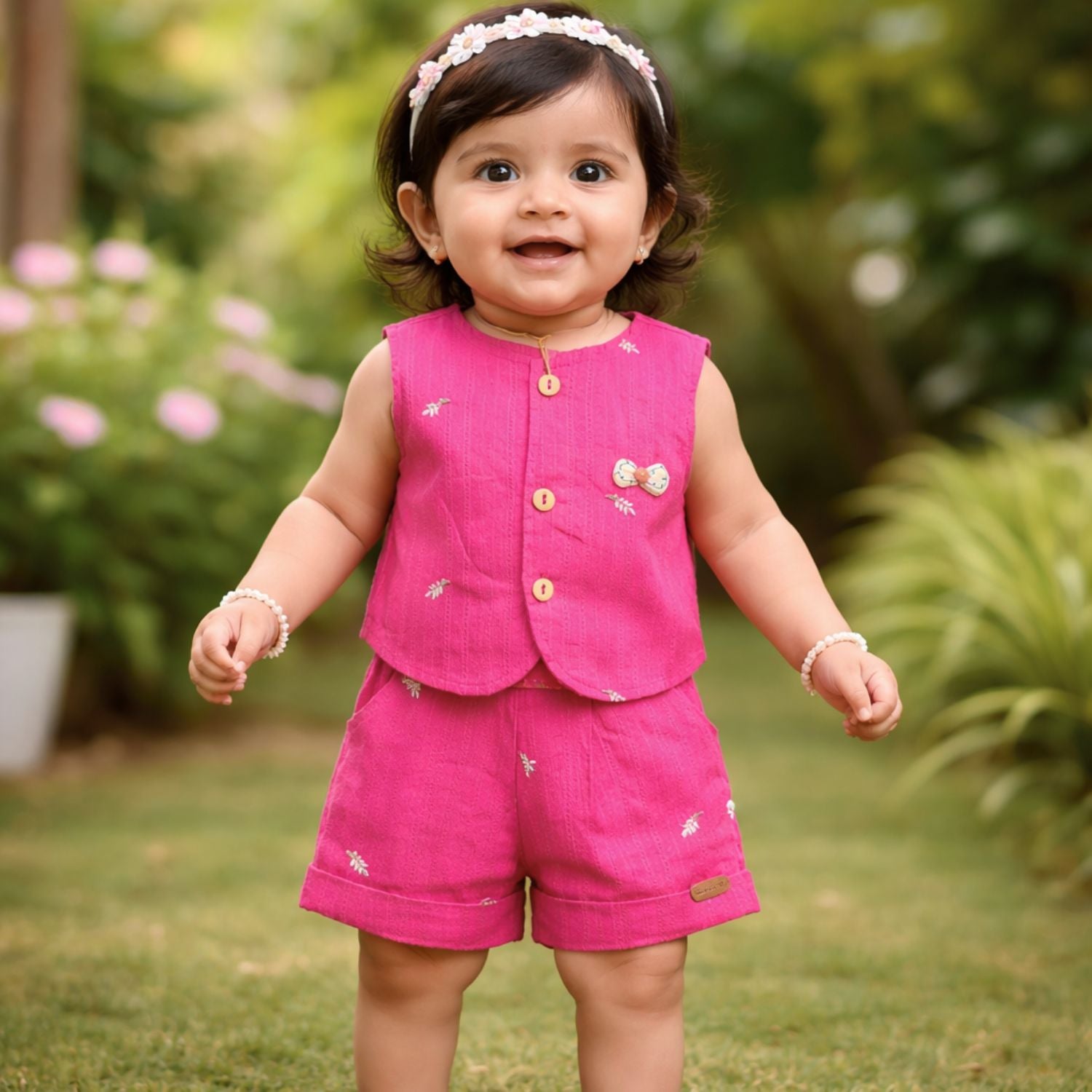 ORRIGANY Baby Girls Fuchsia Cotton Top & Shorts Set | Stylish Summer Outfit | Age 9 Months – 3 Years