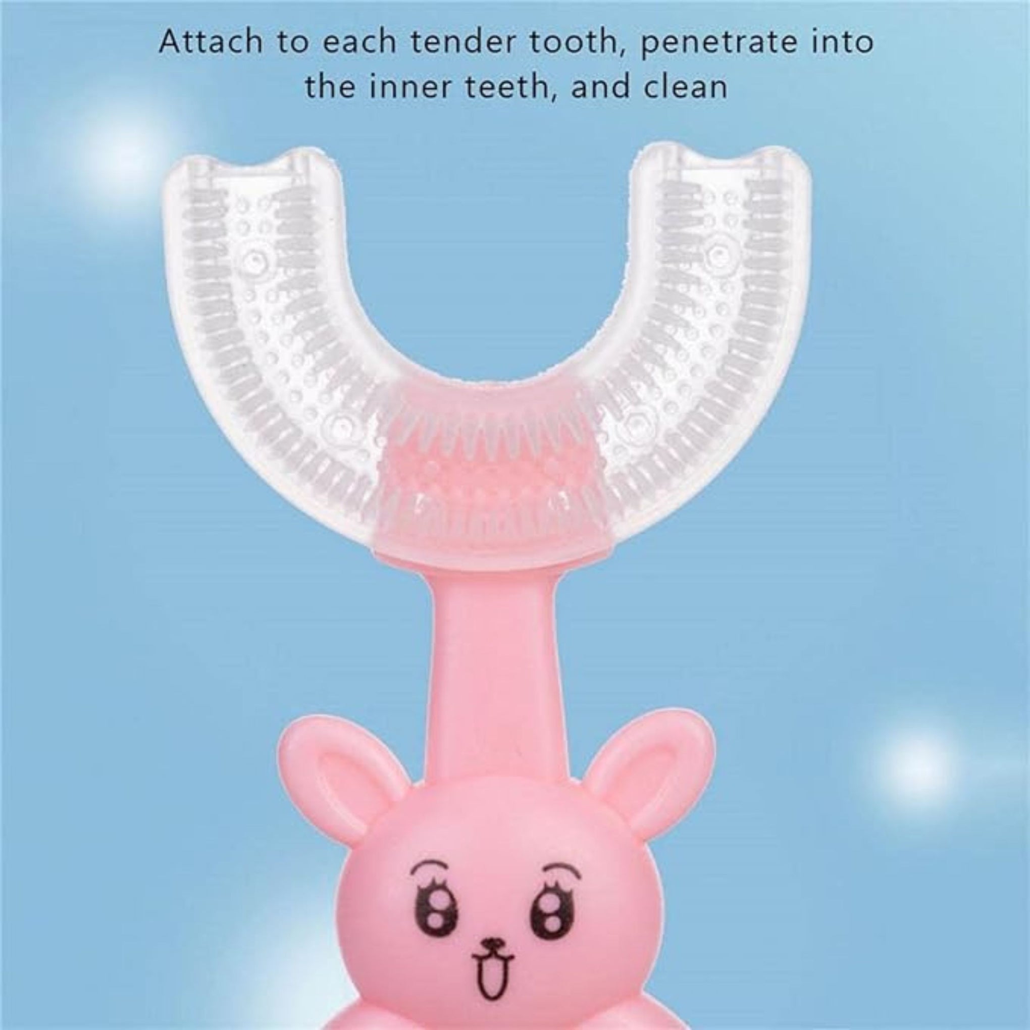 Smile Baby U-Shaped Toothbrush Kids 1 Pcs - Toddler Toothbrush With Food Grade Soft Silicone Brush Head, Manual Whole Mouth Toothbrush For Kids Age 2-6, 360 Oral (Rabbit, Pink)