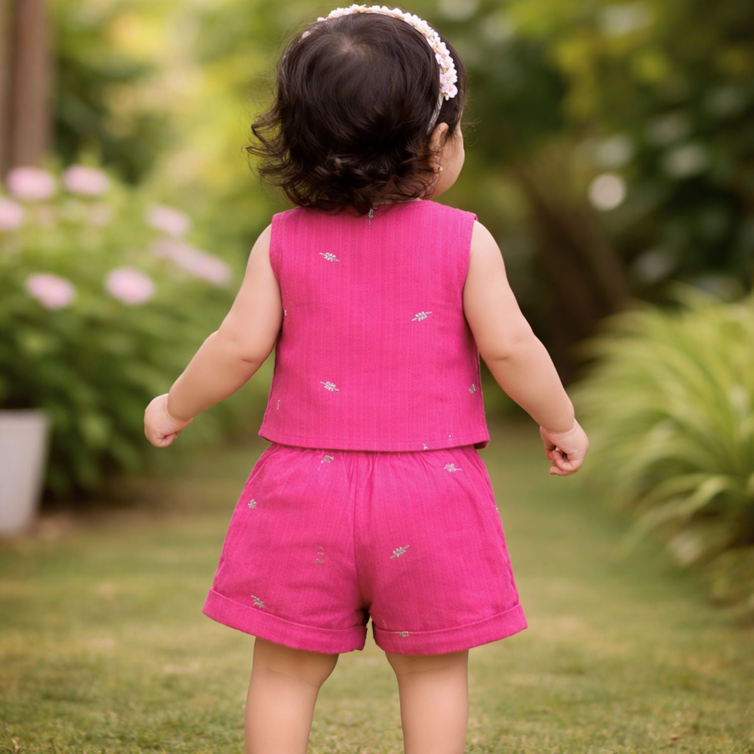 ORRIGANY Baby Girls Fuchsia Cotton Top & Shorts Set | Stylish Summer Outfit | Age 9 Months – 3 Years