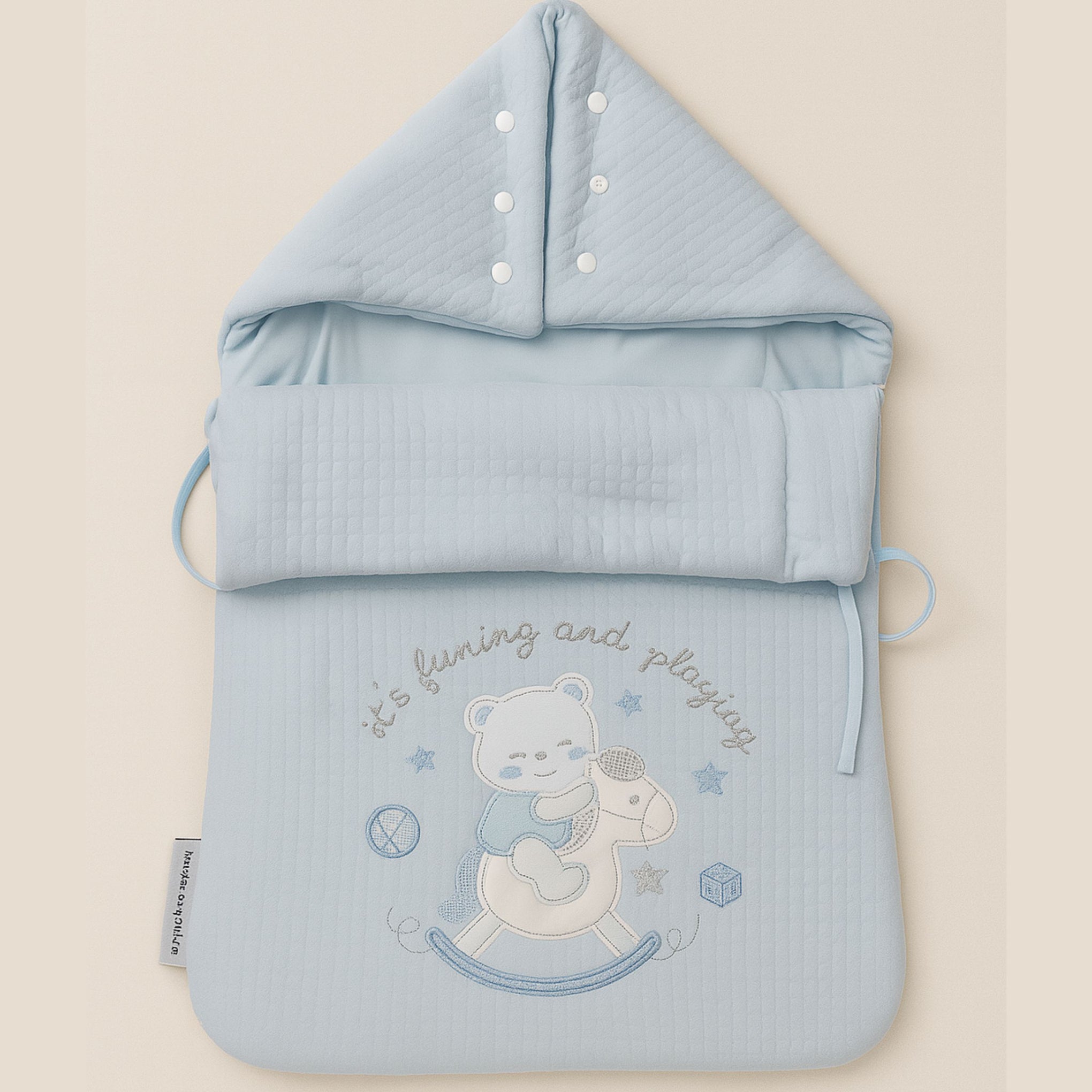 SMILE BABY Soft Sky Blue , pink & cream color's Baby Sleeping Bag – Quilted Cotton | Hooded Wrap with Teddy Bear Embroidery | Newborn to 6 Months | Cozy & Breathable