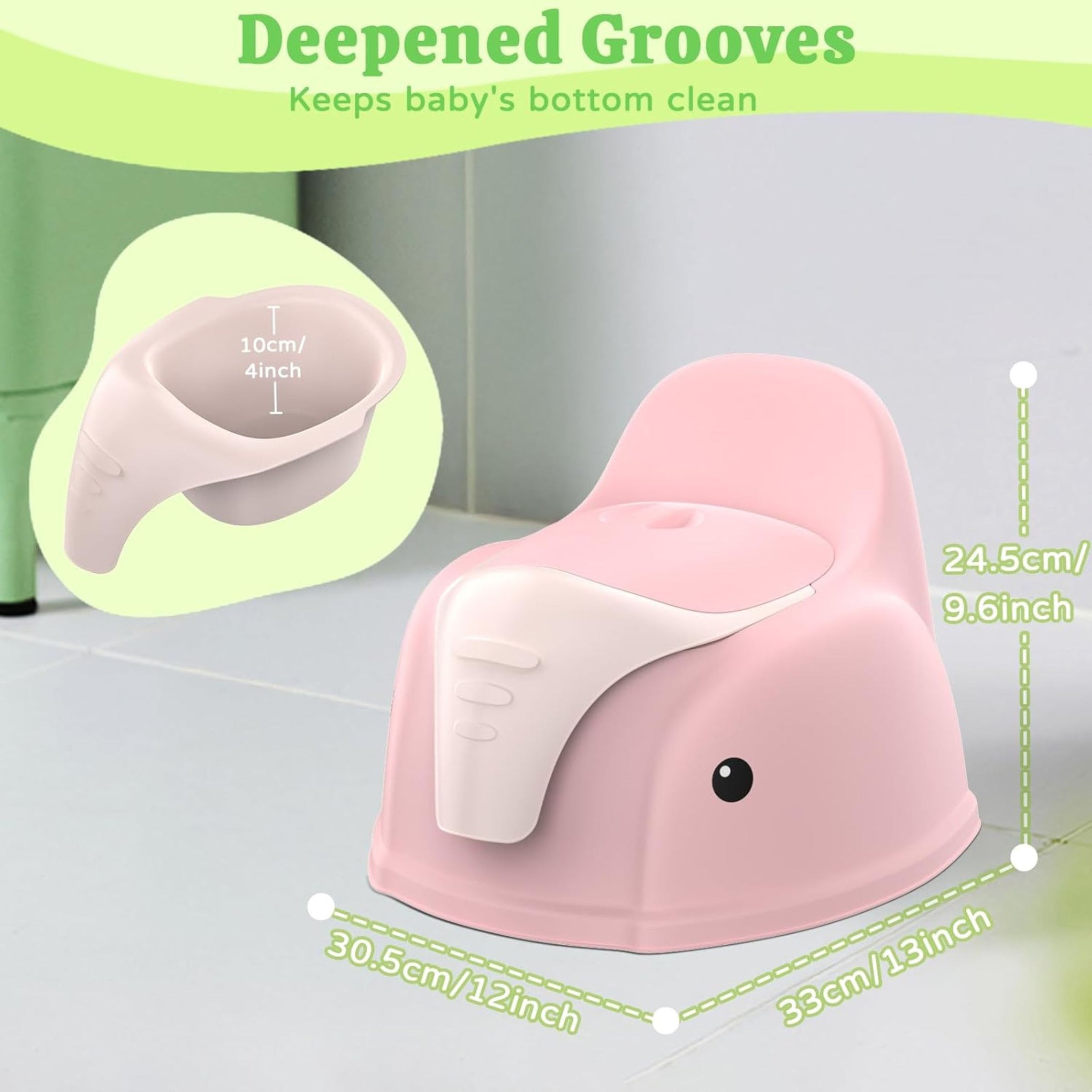 Smile Baby Toddler Potty Training Toilet Seat With Splash Guard - Portable Travel Potty for Children, Infant Potties Training Chair for Ages 1-6 Boys and Girls| ELEPHANT DESIGHN Pink & Green color