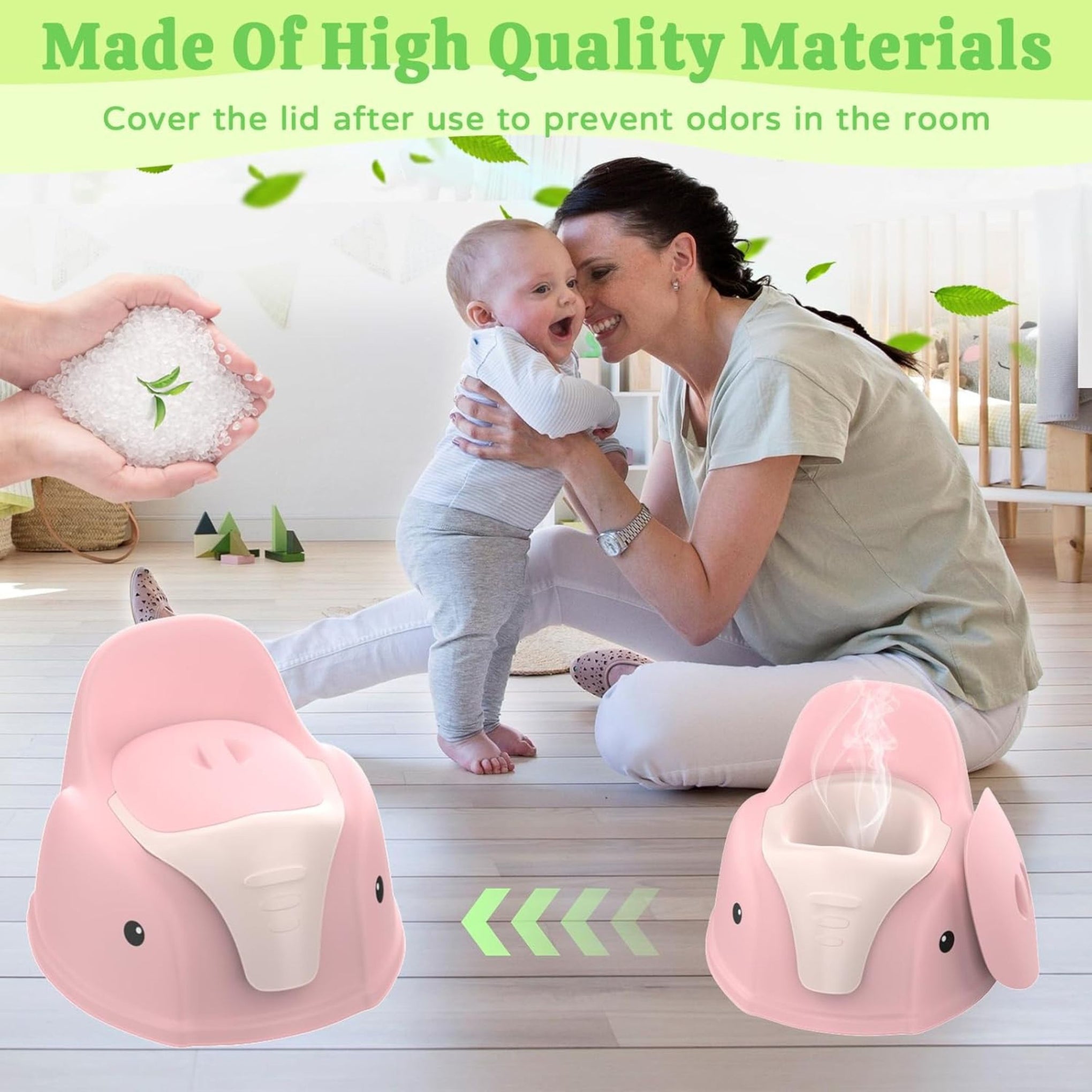 Smile Baby Toddler Potty Training Toilet Seat With Splash Guard - Portable Travel Potty for Children, Infant Potties Training Chair for Ages 1-6 Boys and Girls| ELEPHANT DESIGHN Pink & Green color