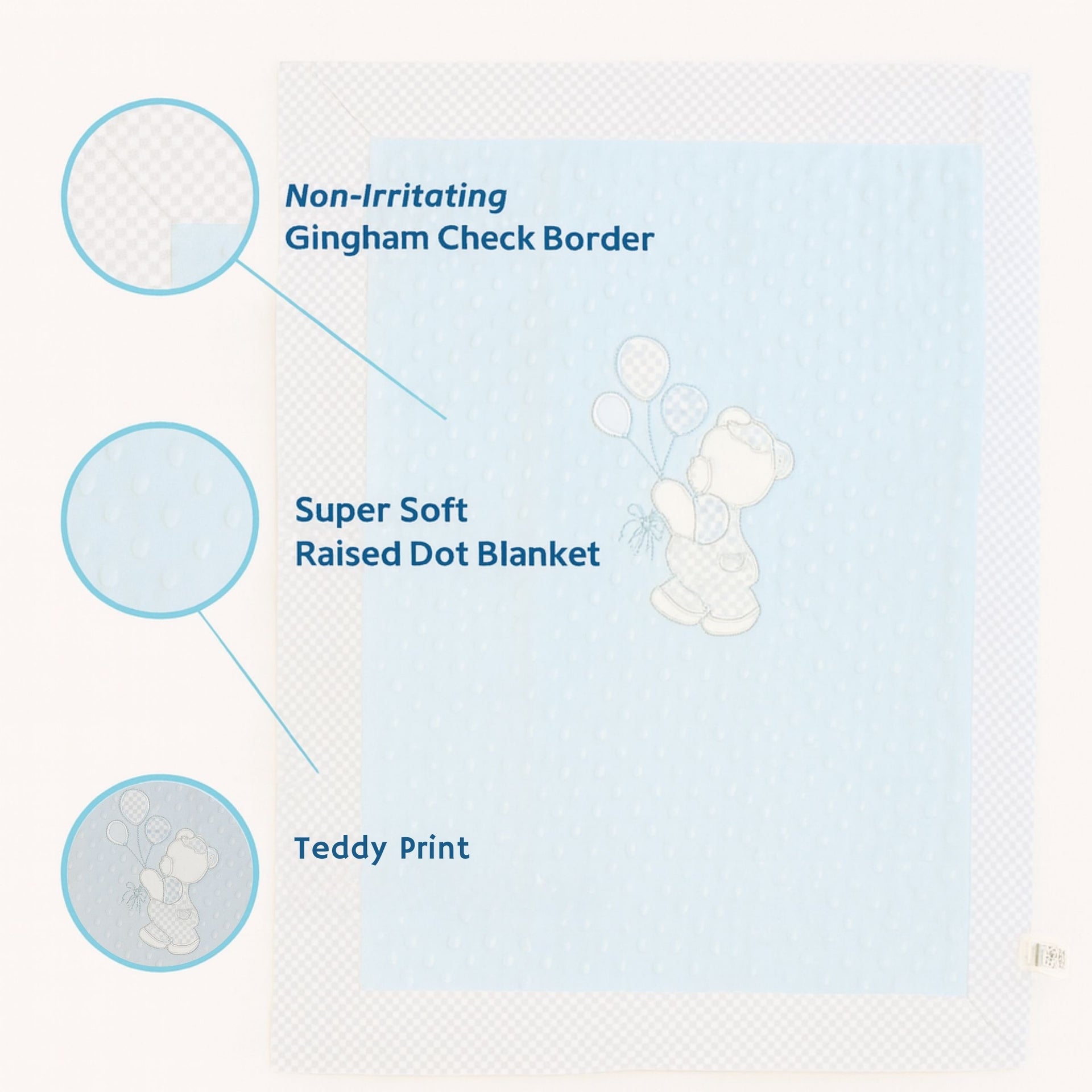 SUNNOZY Ultra Soft Baby Blanket with Teddy Embroidery and Ribbon – Blue Minky Dotted Blanket for Newborns (Size: 75x100 cm)