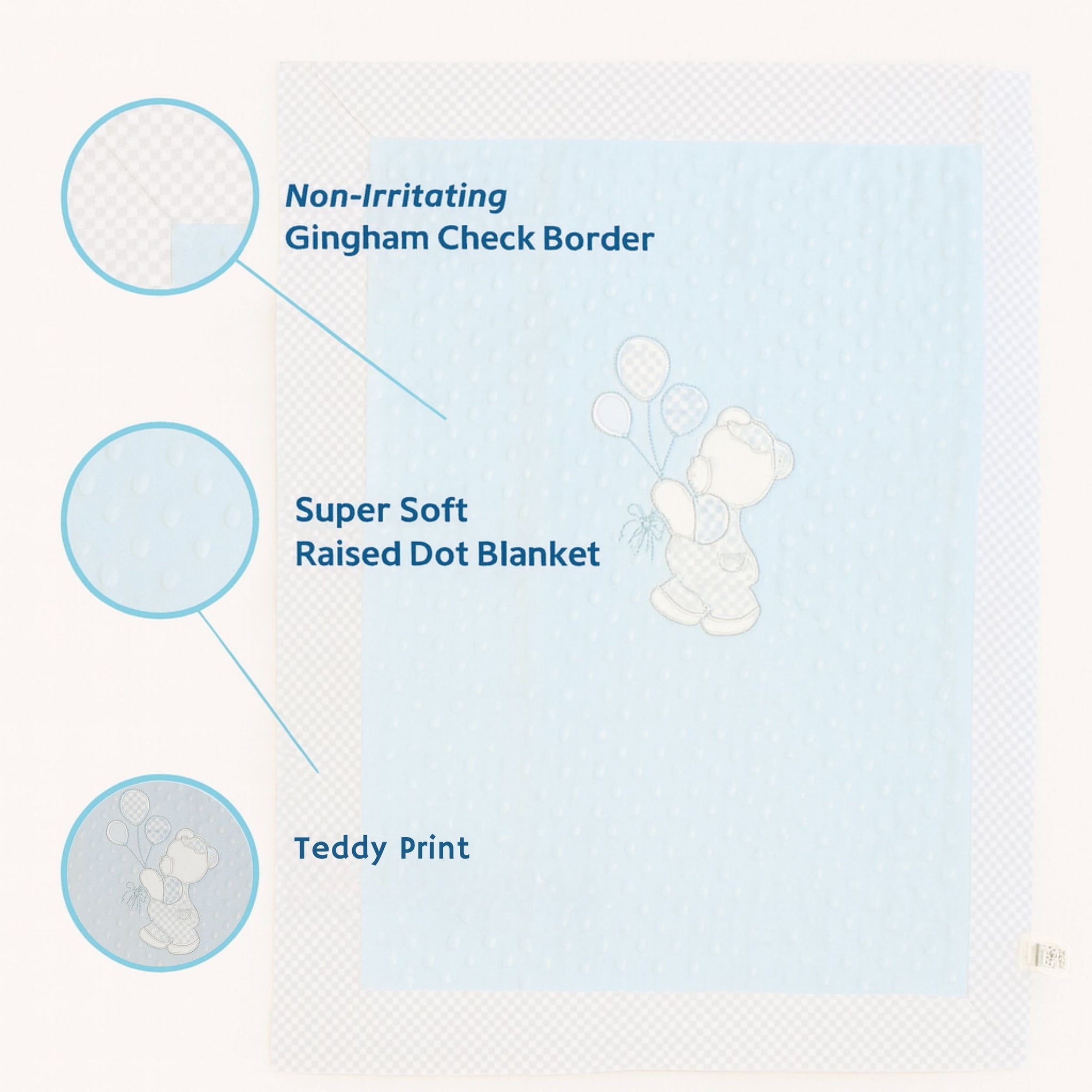 SUNNOZY Ultra Soft Baby Blanket with Teddy Embroidery and Ribbon – Blue Minky Dotted Blanket for Newborns (Size: 75x100 cm)