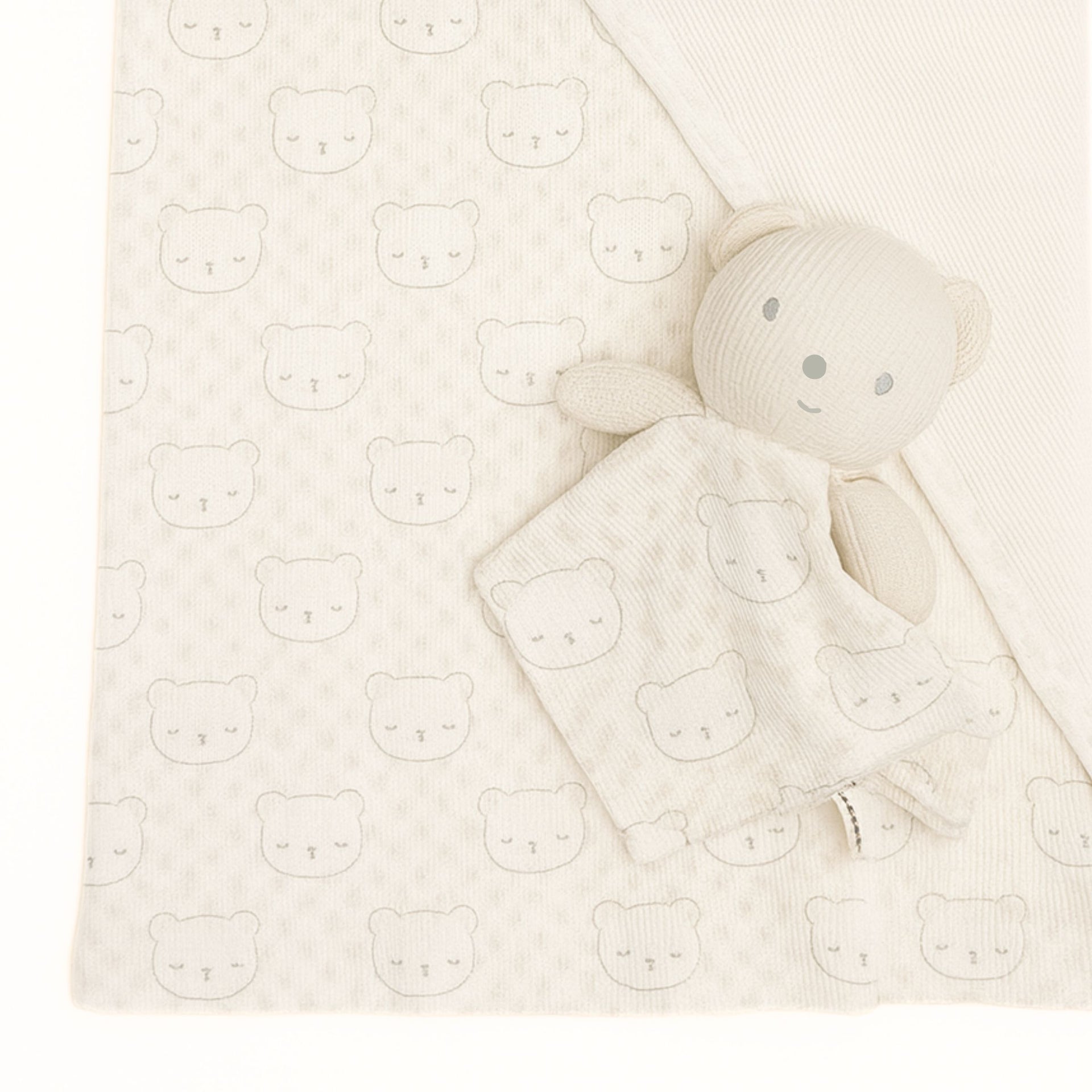 SUNNOZY Baby Blanket with Snuggly Teddy Bear Toy – Ultra Soft Ribbed Fabric | Cute Bear Print | Newborn Gift Set (Size: 75×100 cm)