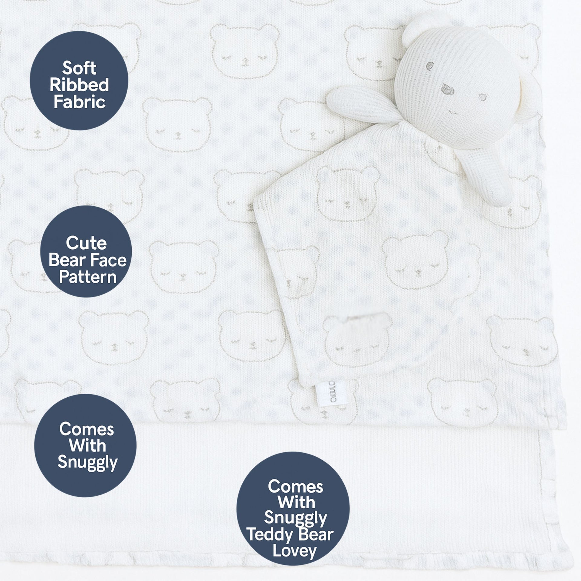 SUNNOZY Baby Blanket with Snuggly Teddy Bear Toy – Ultra Soft Ribbed Fabric | Cute Bear Print | Newborn Gift Set (Size: 75×100 cm)