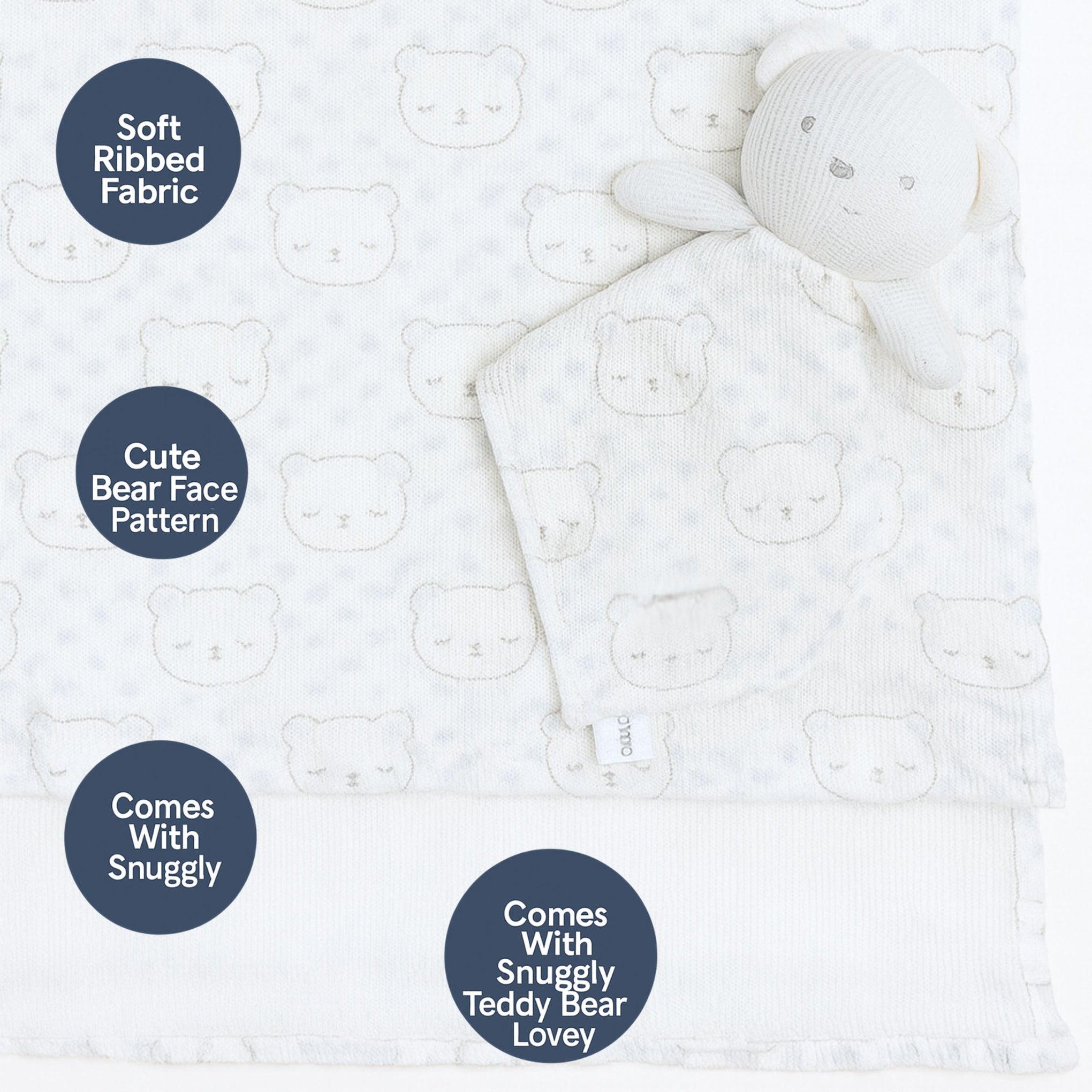 SUNNOZY Baby Blanket with Snuggly Teddy Bear Toy – Ultra Soft Ribbed Fabric | Cute Bear Print | Newborn Gift Set (Size: 75×100 cm)