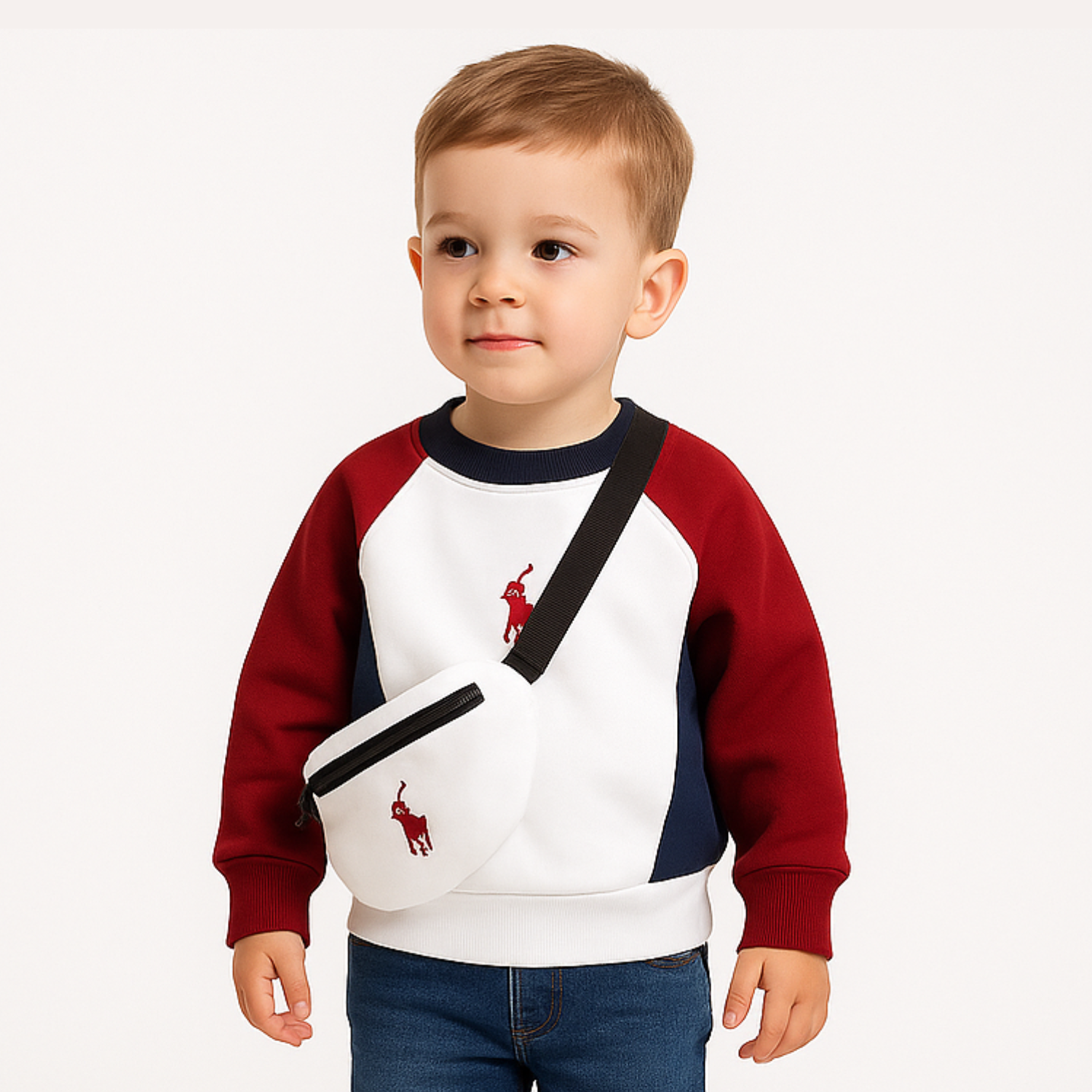 Smile Baby™ Boys’ Sporty Tracksuit Set with Pouch – Navy / Maroon  | Age 6m to 4 Years