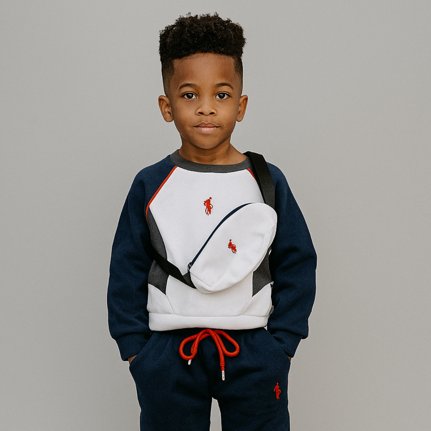 Smile Baby™ Boys’ Sporty Tracksuit Set with Pouch – Navy / Maroon  | Age 6m to 4 Years