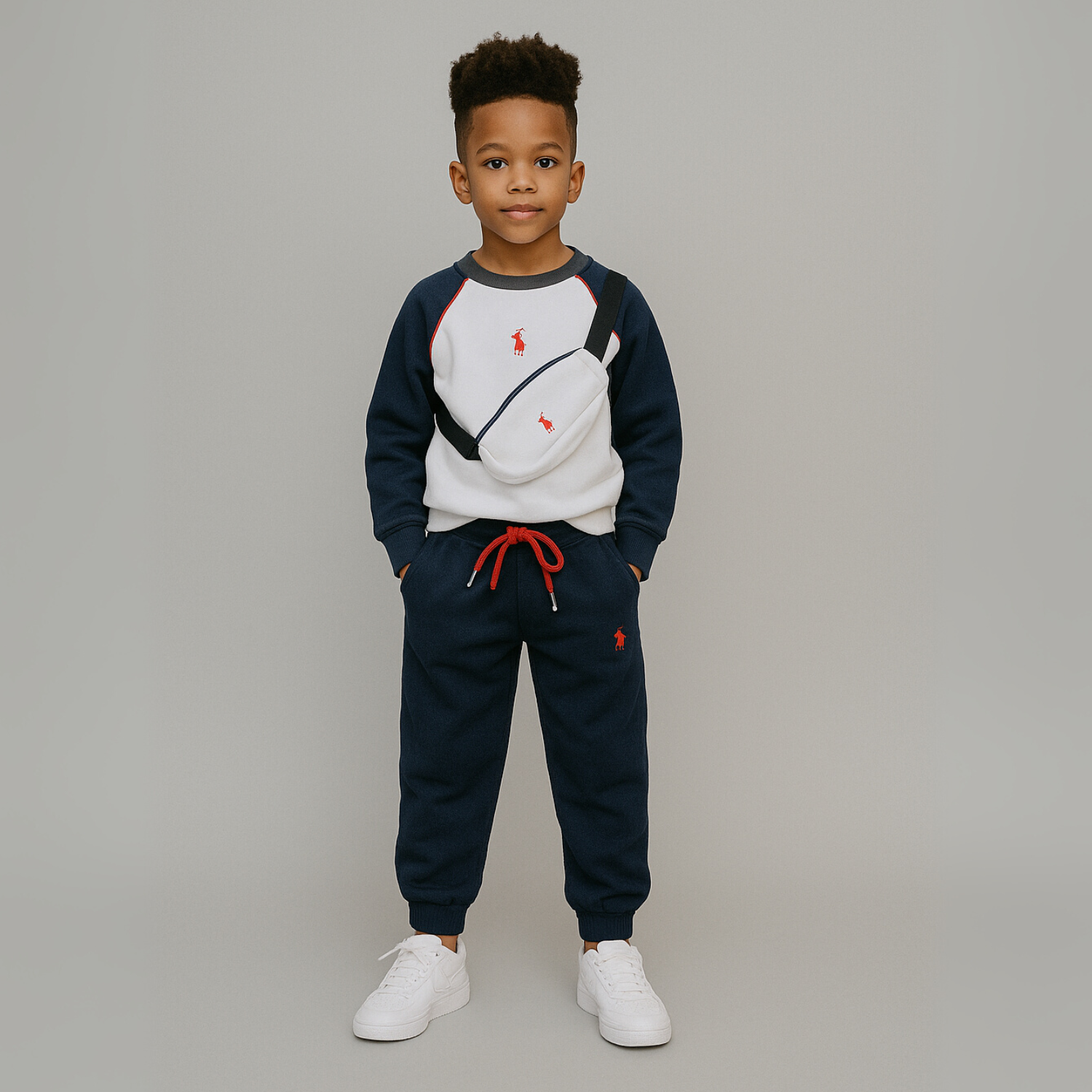 Smile Baby™ Boys’ Sporty Tracksuit Set with Pouch – Navy / Maroon  | Age 6m to 4 Years