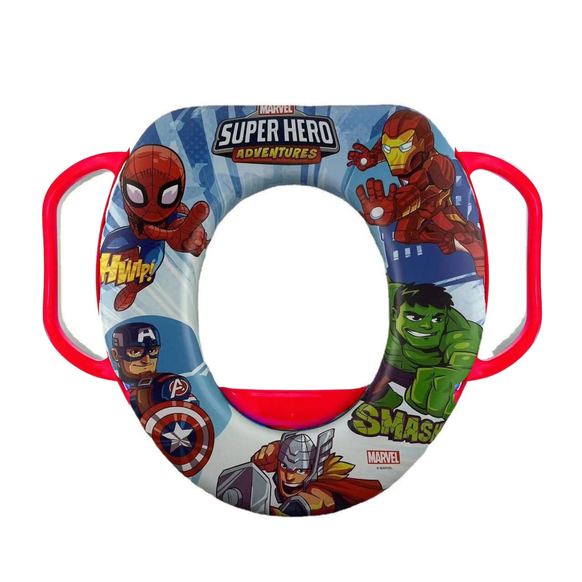 Smile Baby Kids Potty Training Seat with Handles | Soft Cushioned Toilet Seat for Boys & Girls | Fits All Standard Toilets | Marvel Super Hero Print (Red)