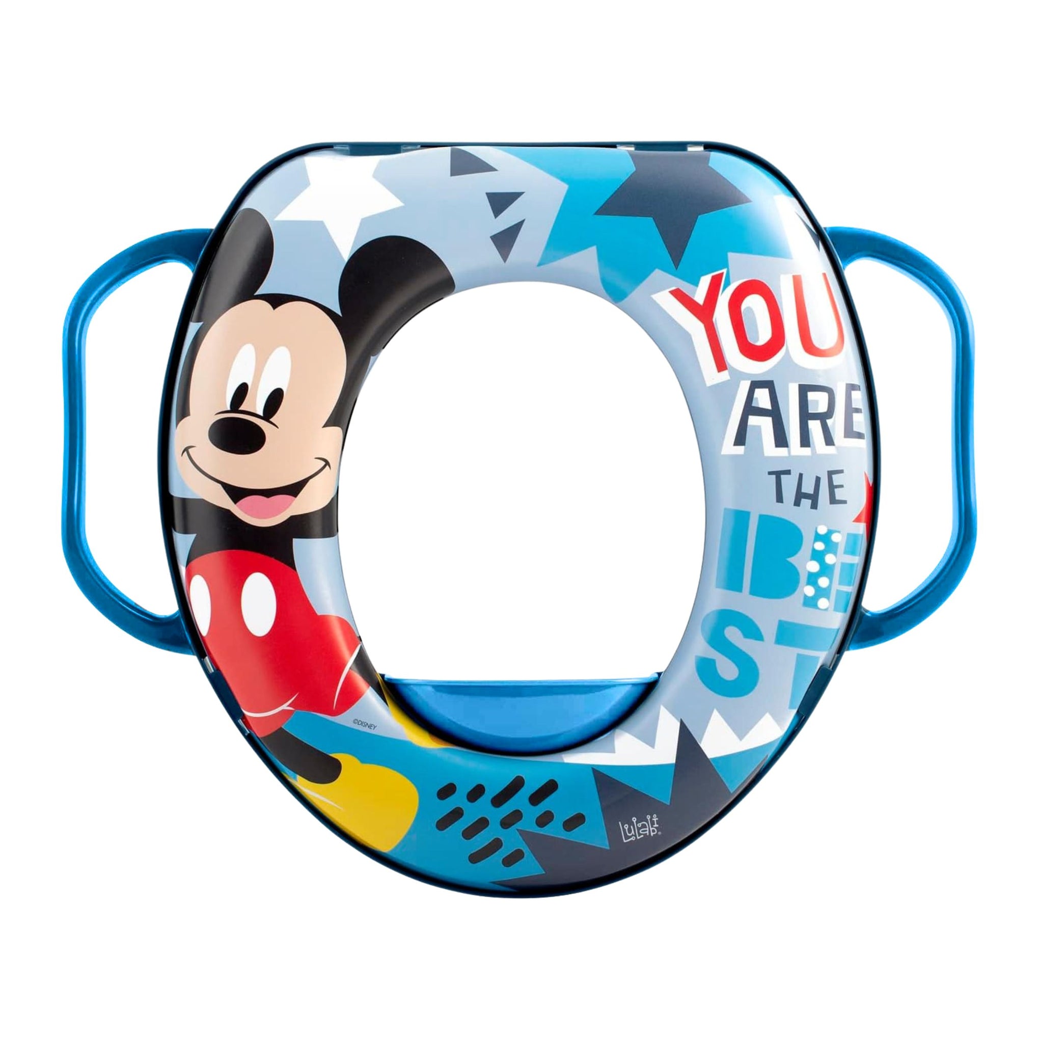 Mickey Mouse Potty Training Seat with Handles | Soft Cushioned Toilet Trainer for Kids | Anti-Slip Base | for Standard Toilet Seats (Blue)