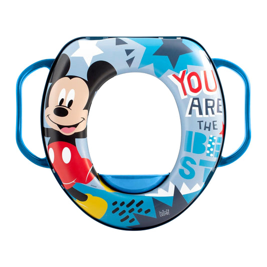 Mickey Mouse Potty Training Seat with Handles | Soft Cushioned Toilet Trainer for Kids | Anti-Slip Base | for Standard Toilet Seats (Blue)