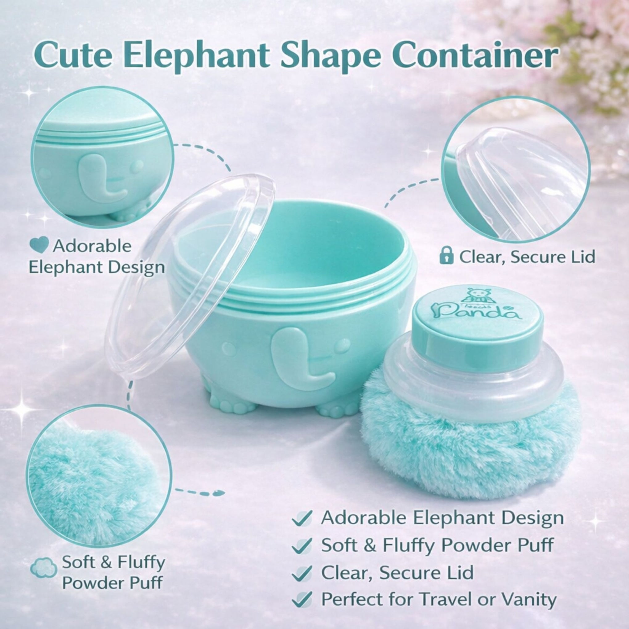 Elephant Shape Baby Powder Box with Soft Puff | BPA-Free, Non-Toxic, Easy to Use