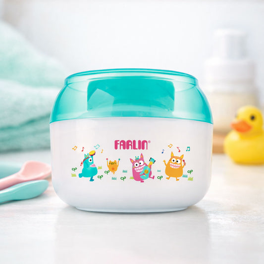 Farlin Free-Drop Baby Powder Puff with Built-in Powder Case | Soft Feather Touch | Two Colors (Pink & Blue)