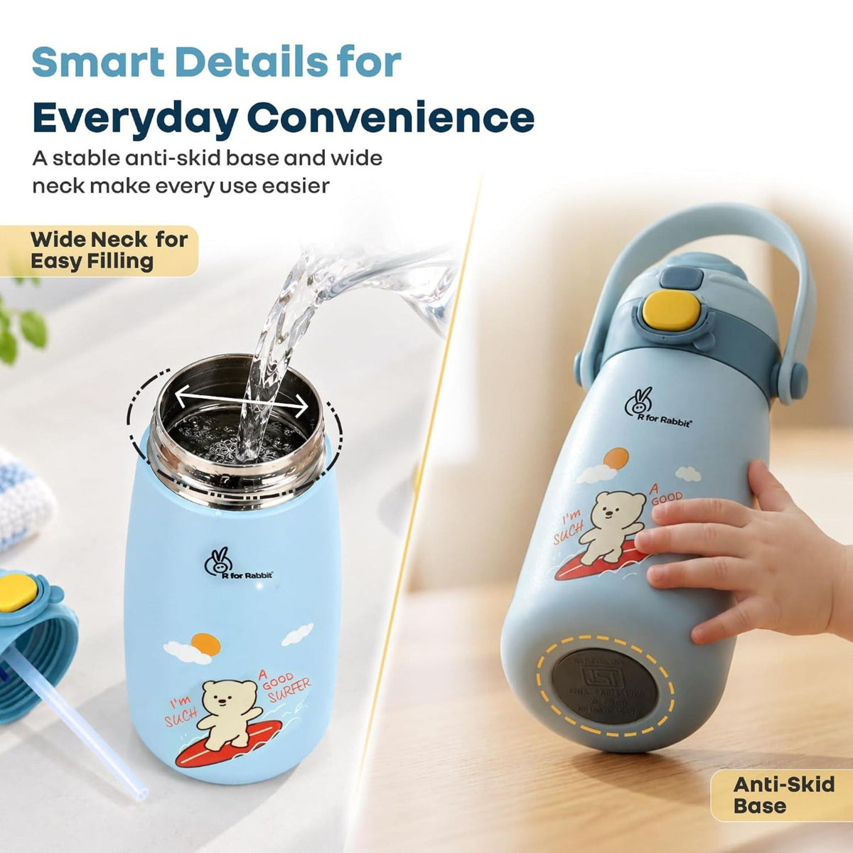 R for Rabbit 500 ml 2-in-1 Straw & Spout Sipper Bottle - Blue - SMILE BABY