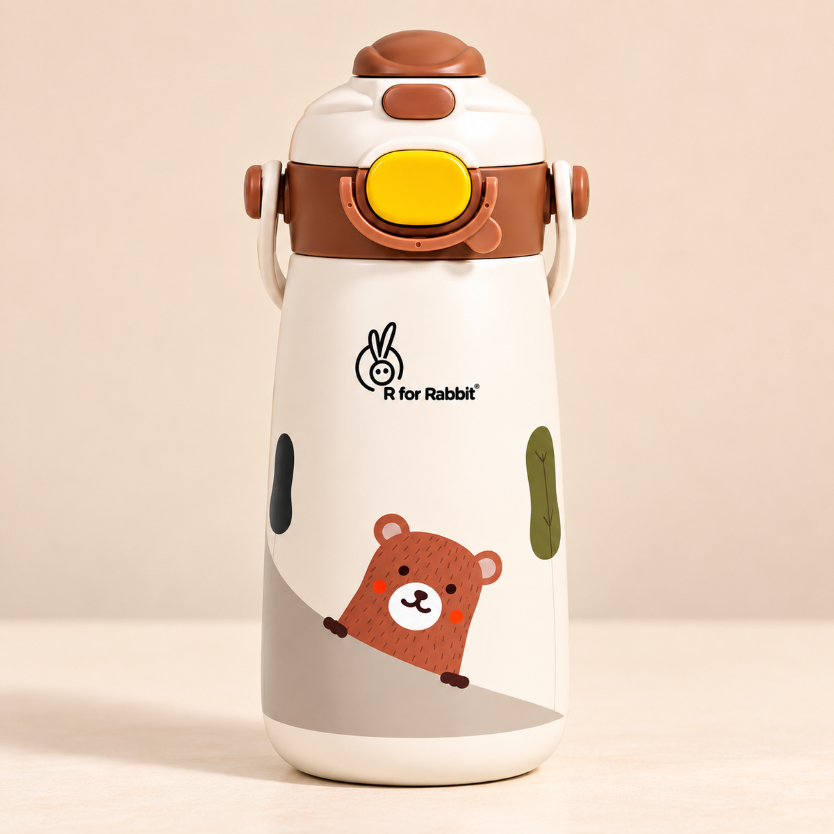 R For Rabbit 500ml kids insulated water bottle in cream with bear design