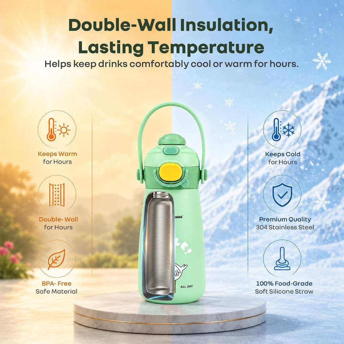 R for Rabbit Smile Green 304 stainless steel double-wall insulation
