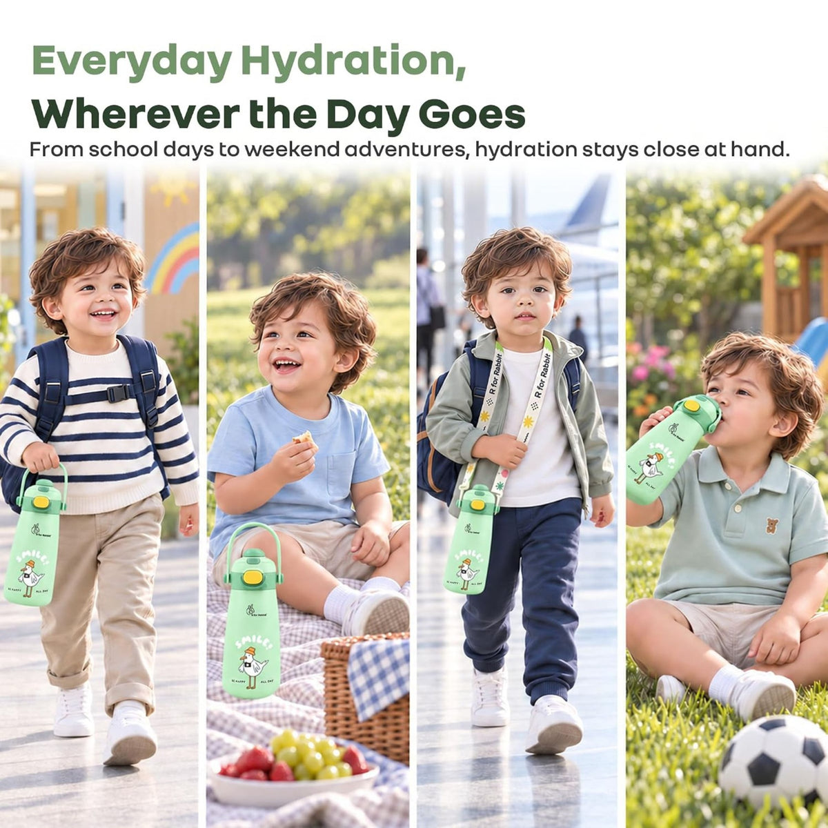 R for Rabbit Smile Green kids bottle for everyday hydration