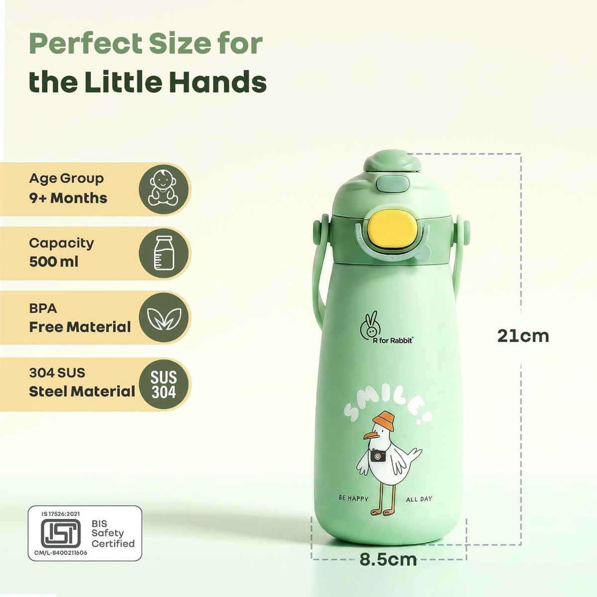 R for Rabbit Smile Green bottle 500 ml size and specifications