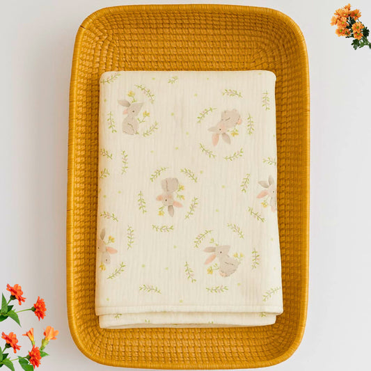 Smile Baby 100% Cotton Muslin Blanket for Newborns | Soft Breathable Baby Swaddle Wrap with Bunny Print | Lightweight & Gentle Comforter for Babies (0–12 Months)