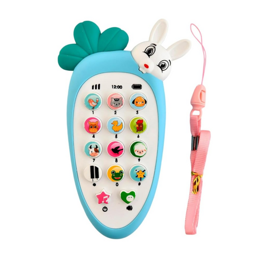 Smile Baby Cute Carrot Shaped Pretend Play Musical Cell Phone Toy for Kids Toddlers with Music, Ringtones, Lights - Birthday Party Favors and Gifts for Girls (Battery Not Included) (Blue)