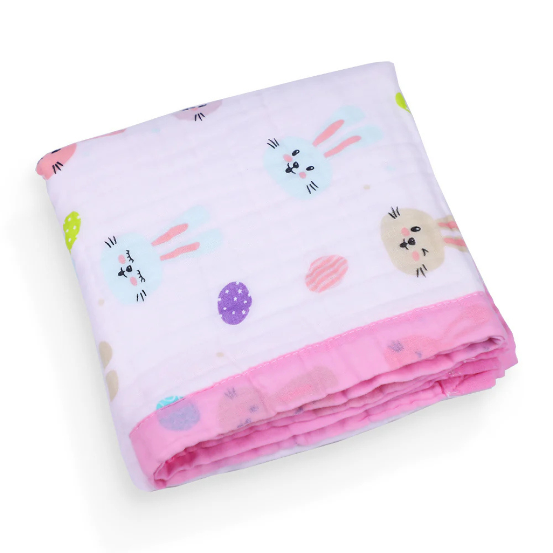 Smile Baby Soft Colorful Rabbit Print Muslin 6 Layer Blanket for Baby | 100% Muslin Cotton | Size 100x100cms