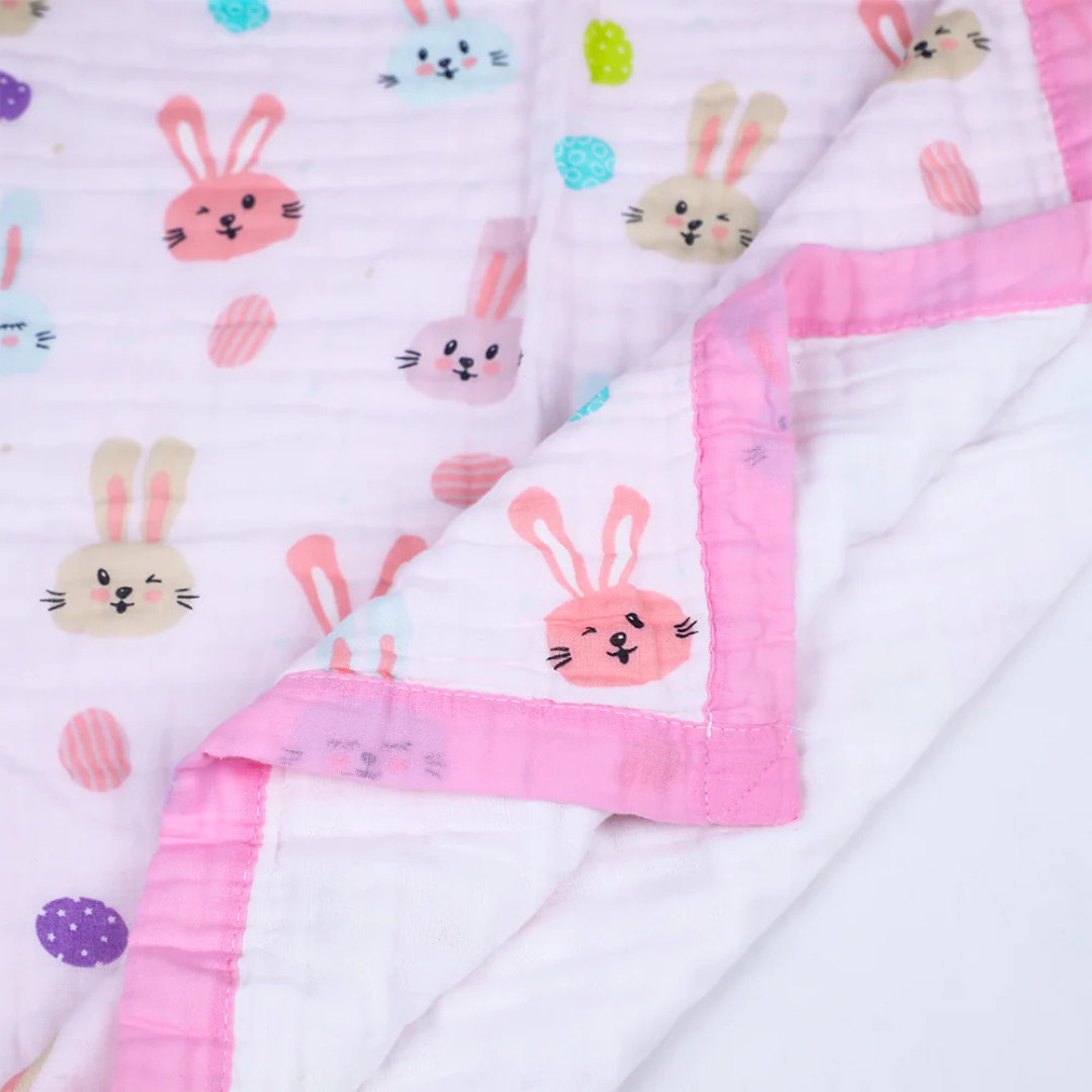 Smile Baby Soft Colorful Rabbit Print Muslin 6 Layer Blanket for Baby | 100% Muslin Cotton | Size 100x100cms