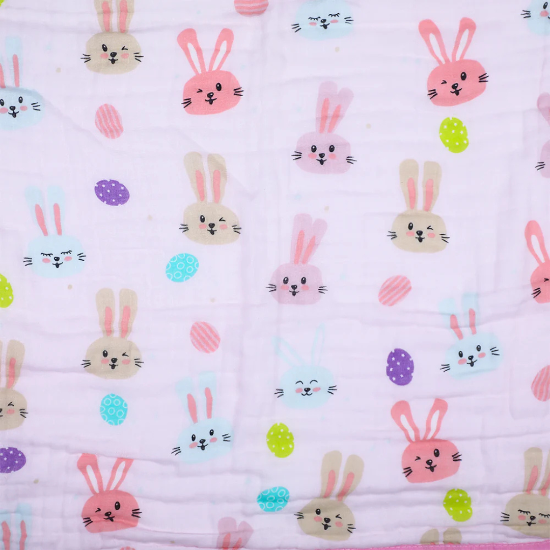 Smile Baby Soft Colorful Rabbit Print Muslin 6 Layer Blanket for Baby | 100% Muslin Cotton | Size 100x100cms
