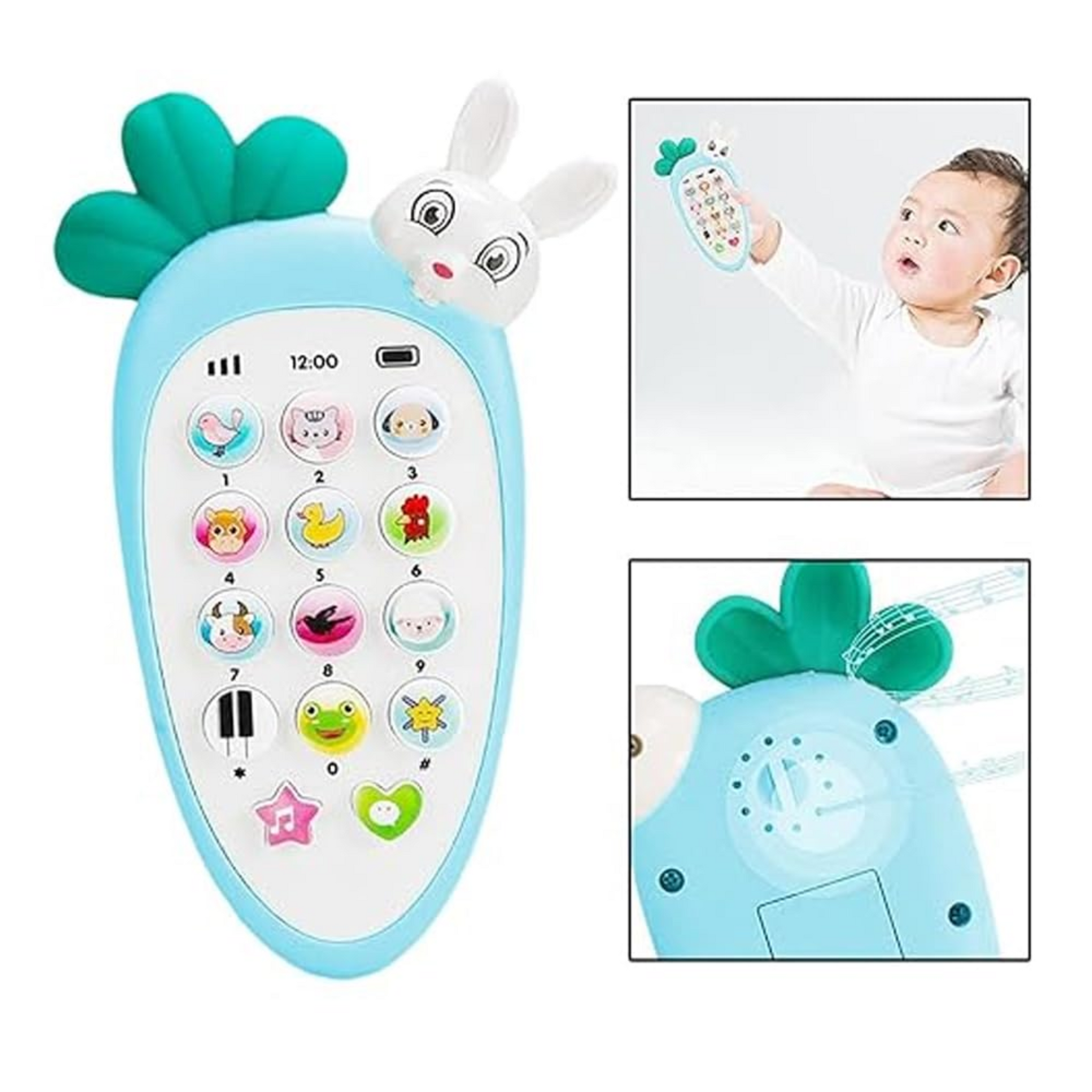 Smile Baby Cute Carrot Shaped Pretend Play Musical Cell Phone Toy for Kids Toddlers with Music, Ringtones, Lights - Birthday Party Favors and Gifts for Girls (Battery Not Included) (Blue)