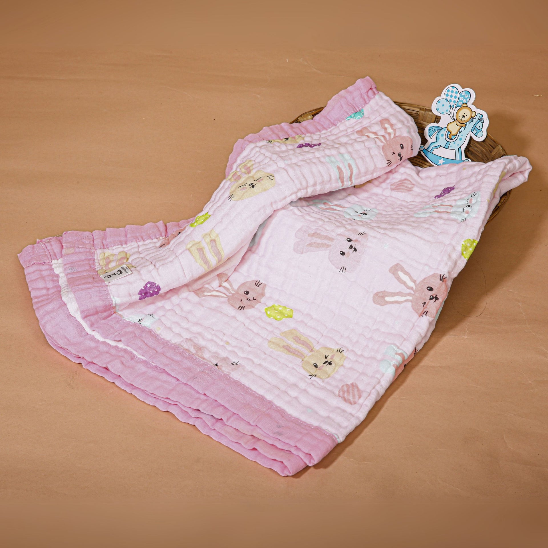 Smile Baby Soft Colorful Rabbit Print Muslin 6 Layer Blanket for Baby | 100% Muslin Cotton | Size 100x100cms