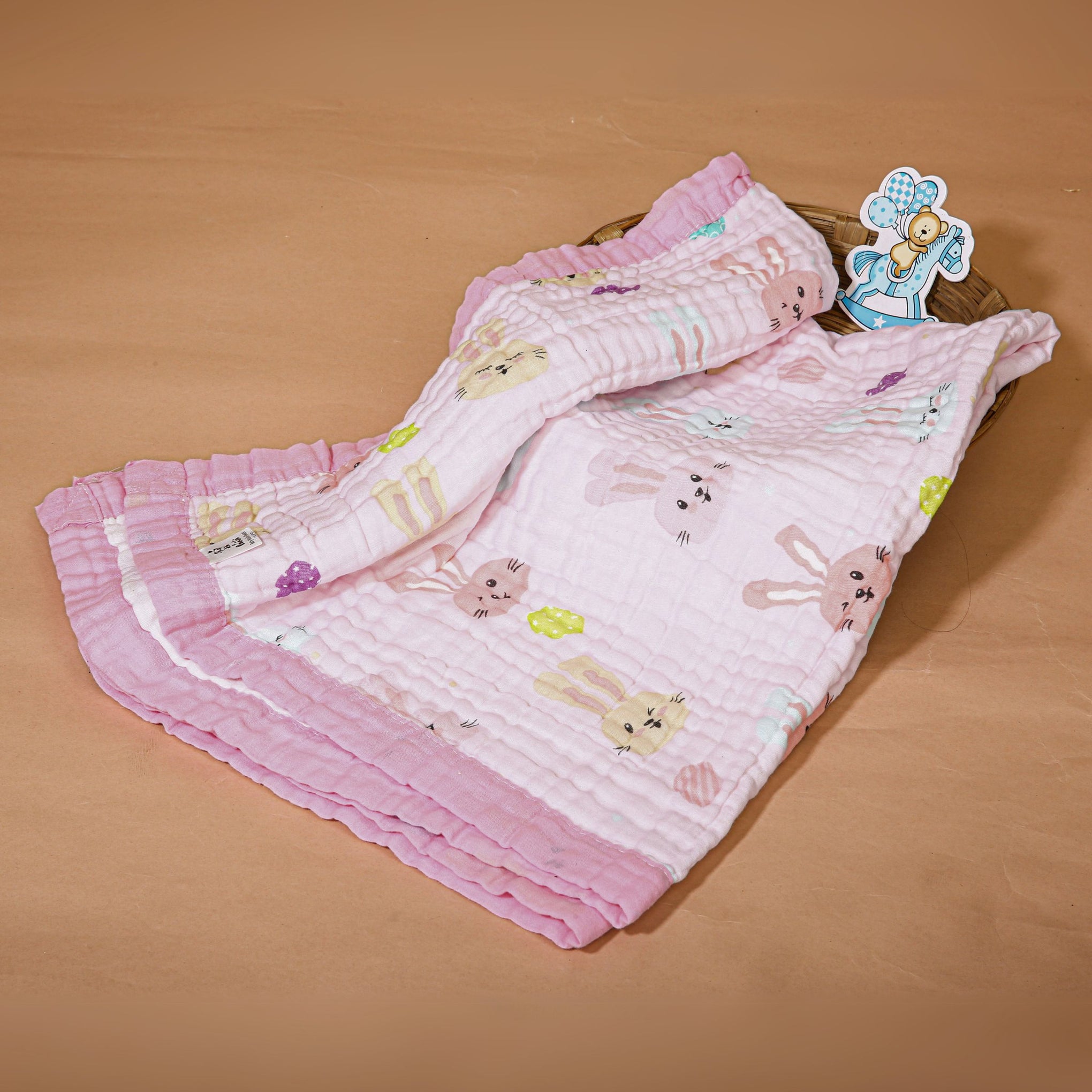 Smile Baby Soft Colorful Rabbit Print Muslin 6 Layer Blanket for Baby | 100% Muslin Cotton | Size 100x100cms