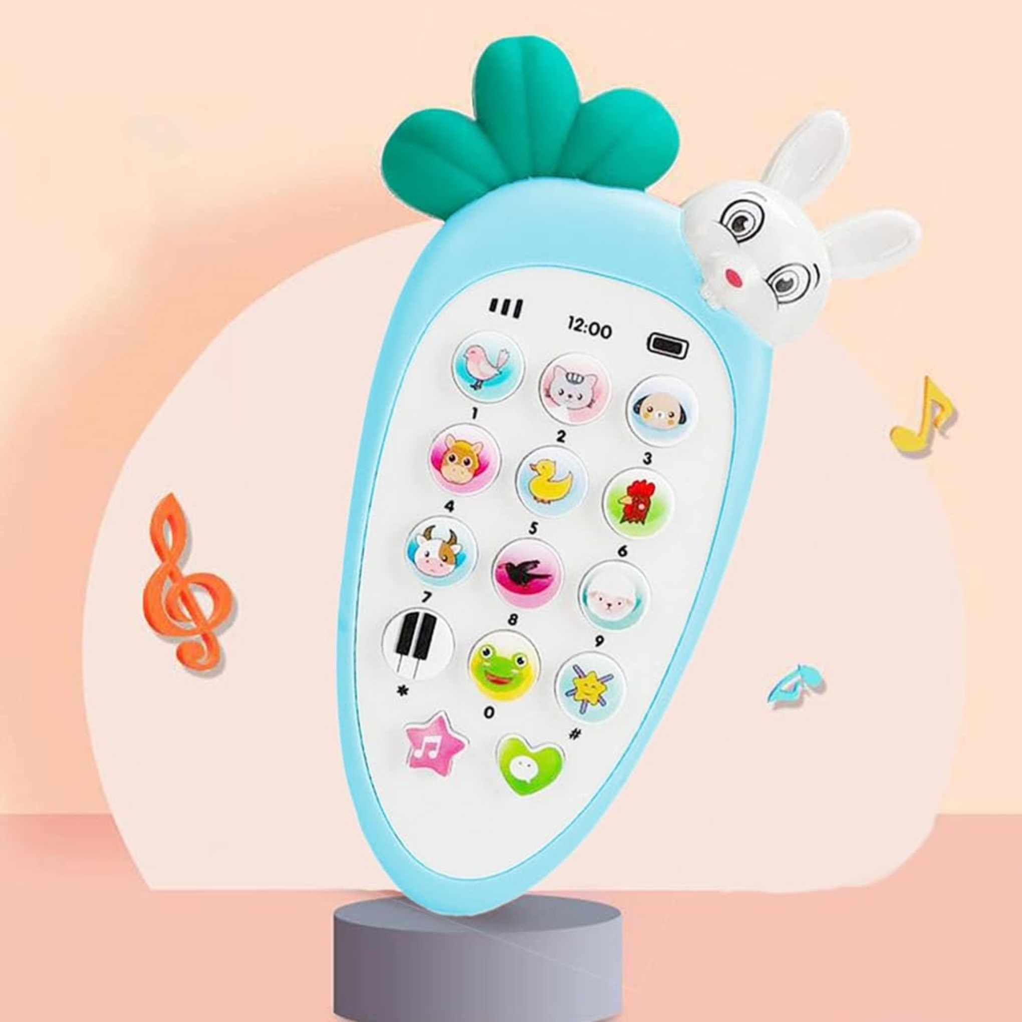 Smile Baby Cute Carrot Shaped Pretend Play Musical Cell Phone Toy for Kids Toddlers with Music, Ringtones, Lights - Birthday Party Favors and Gifts for Girls (Battery Not Included) (Blue)