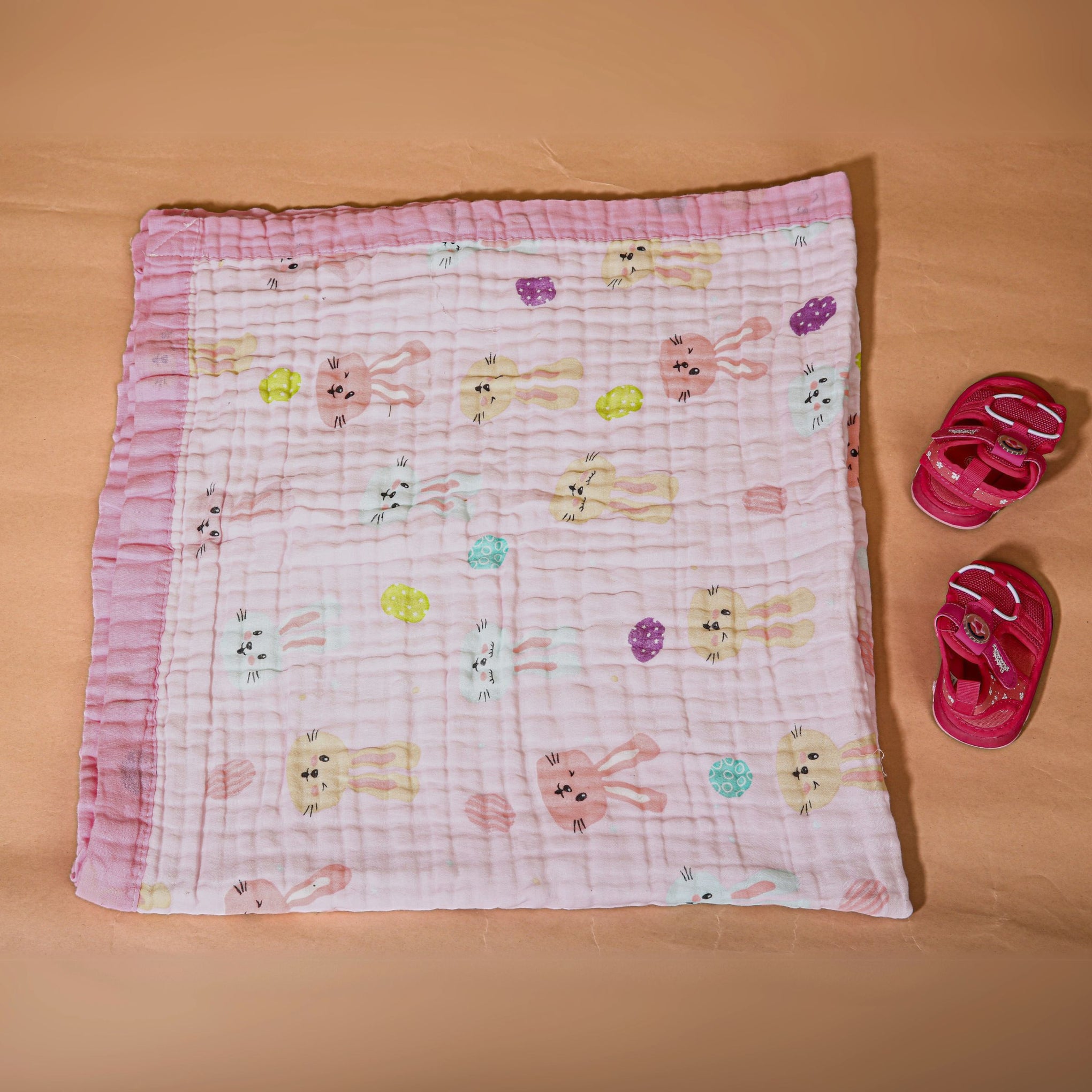 Smile Baby Soft Colorful Rabbit Print Muslin 6 Layer Blanket for Baby | 100% Muslin Cotton | Size 100x100cms