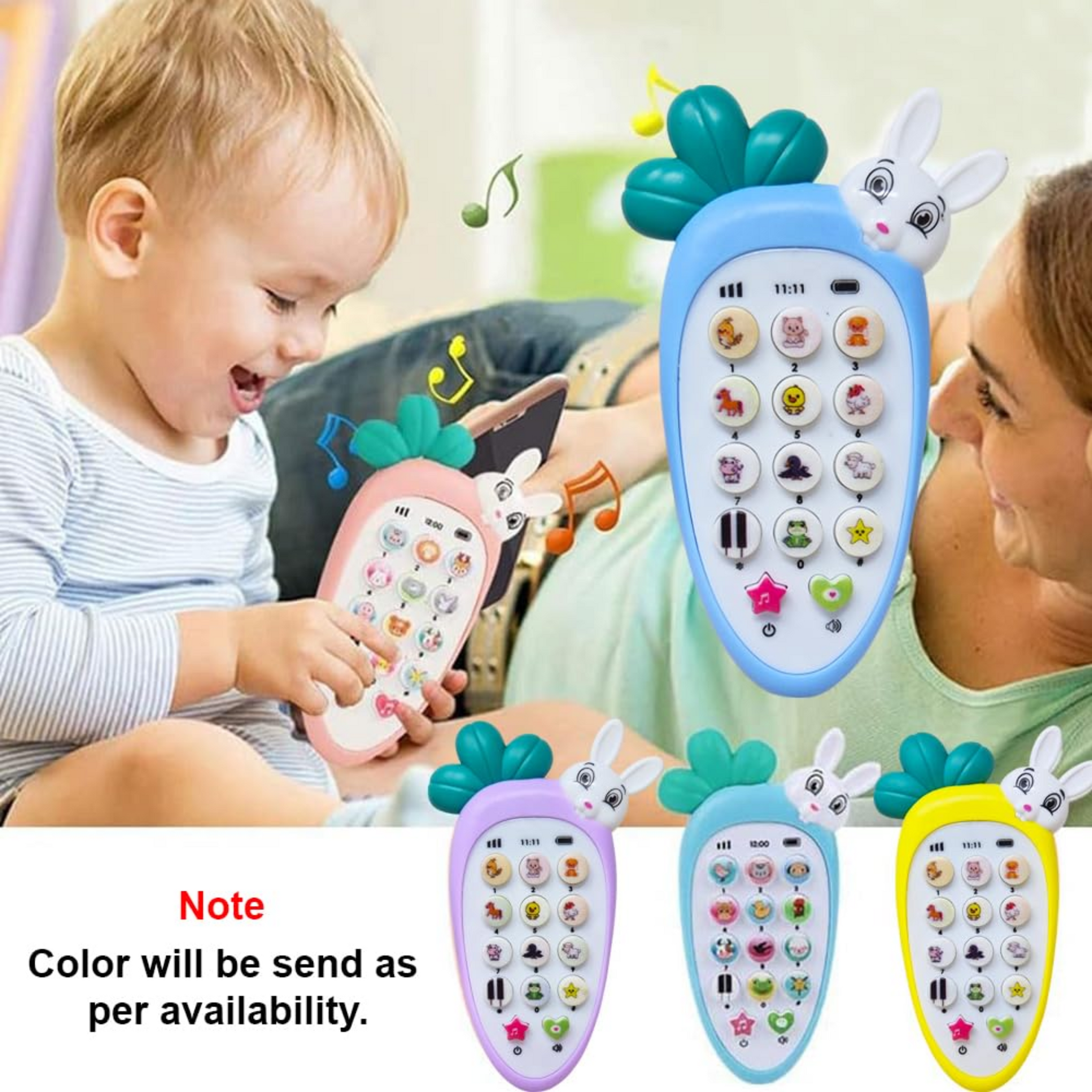 Smile Baby Cute Carrot Shaped Pretend Play Musical Cell Phone Toy for Kids Toddlers with Music, Ringtones, Lights - Birthday Party Favors and Gifts for Girls (Battery Not Included) (Blue)