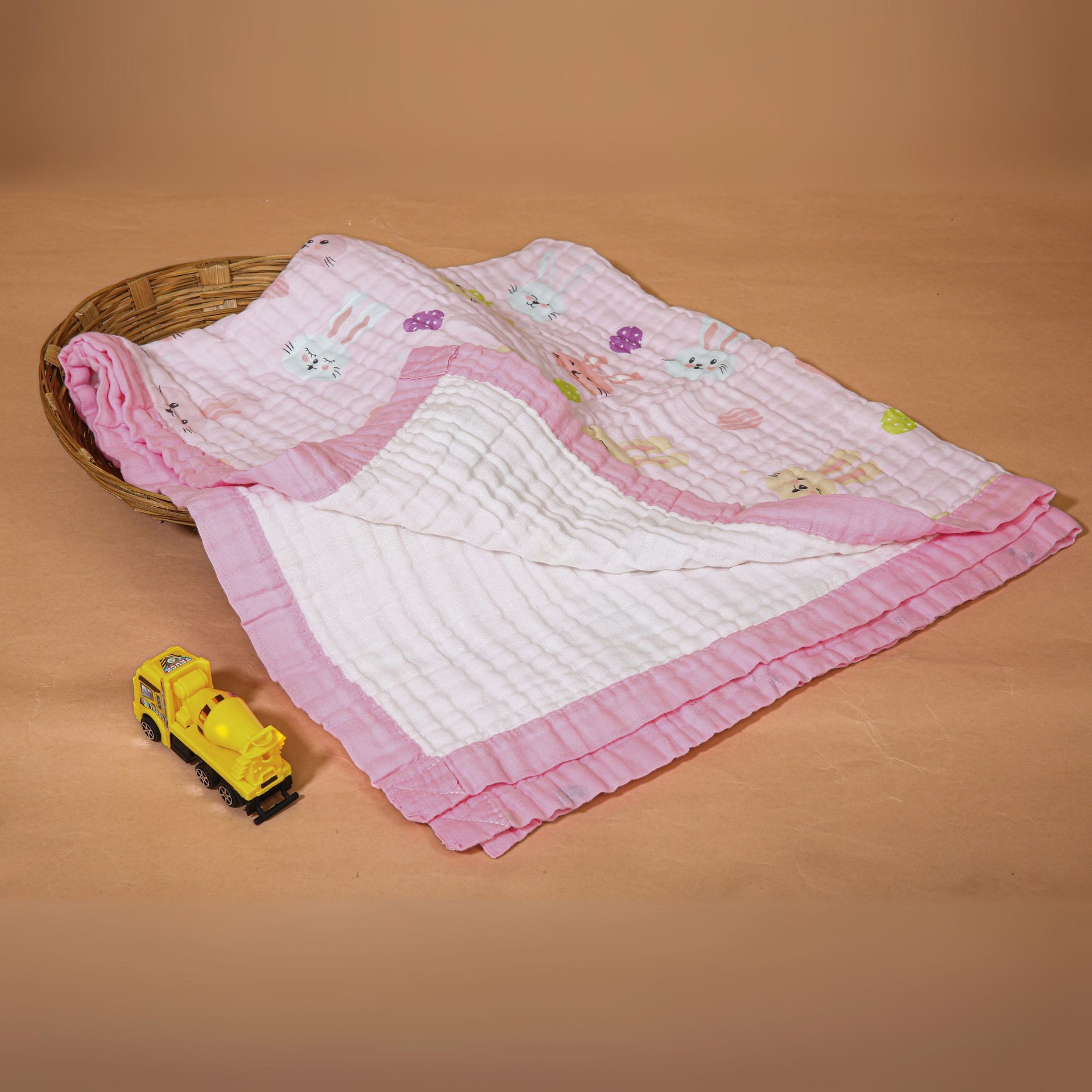 Smile Baby Soft Colorful Rabbit Print Muslin 6 Layer Blanket for Baby | 100% Muslin Cotton | Size 100x100cms