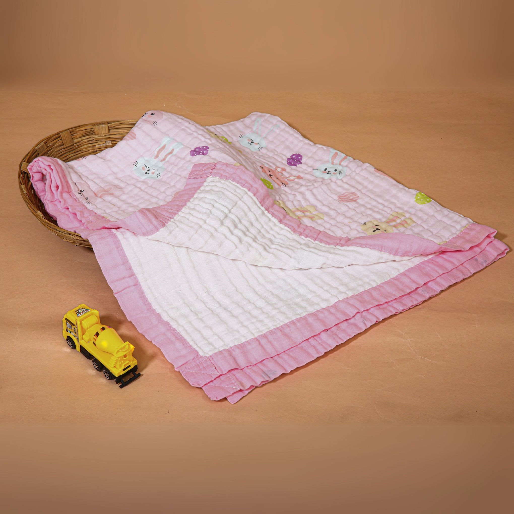 Smile Baby Soft Colorful Rabbit Print Muslin 6 Layer Blanket for Baby | 100% Muslin Cotton | Size 100x100cms
