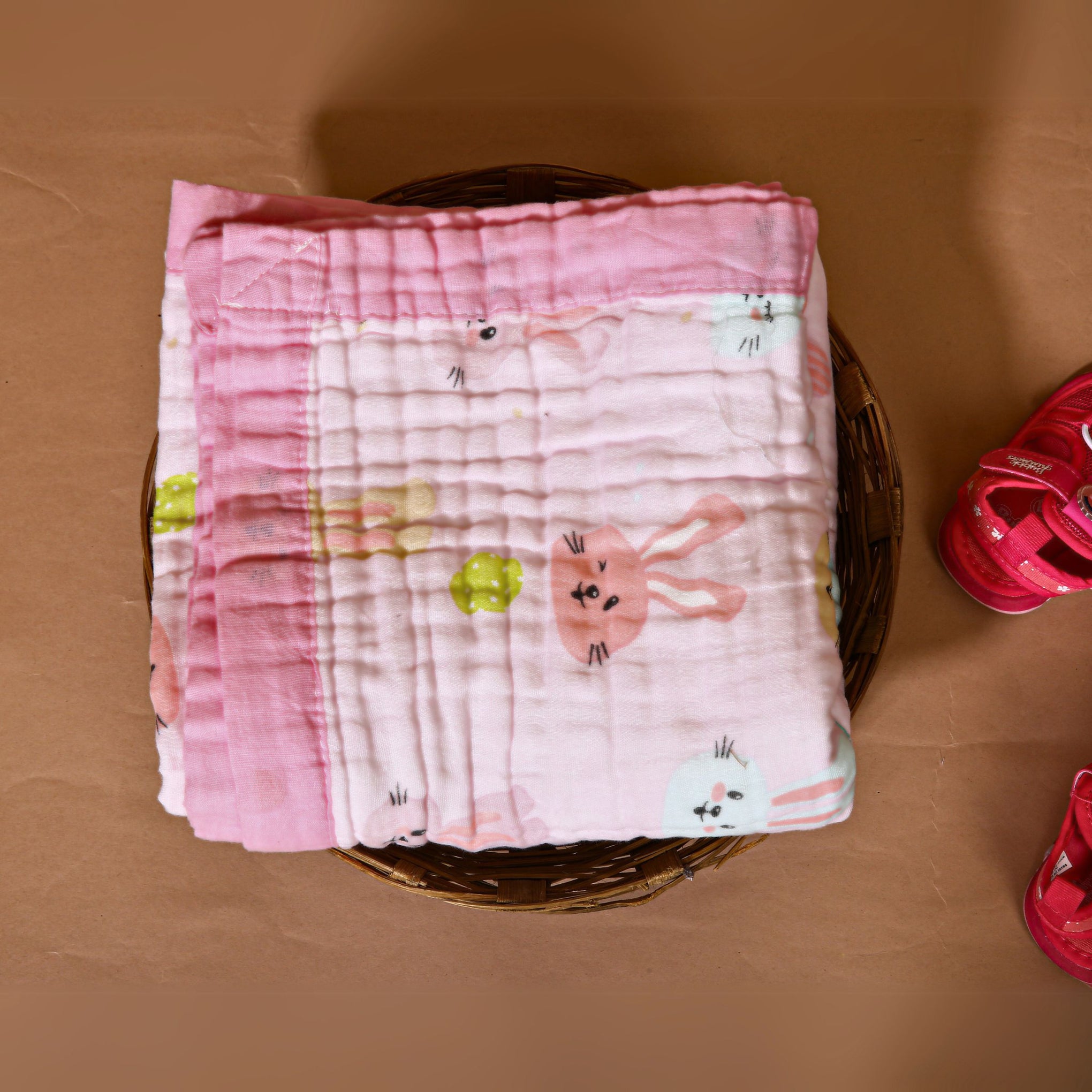 Smile Baby Soft Colorful Rabbit Print Muslin 6 Layer Blanket for Baby | 100% Muslin Cotton | Size 100x100cms