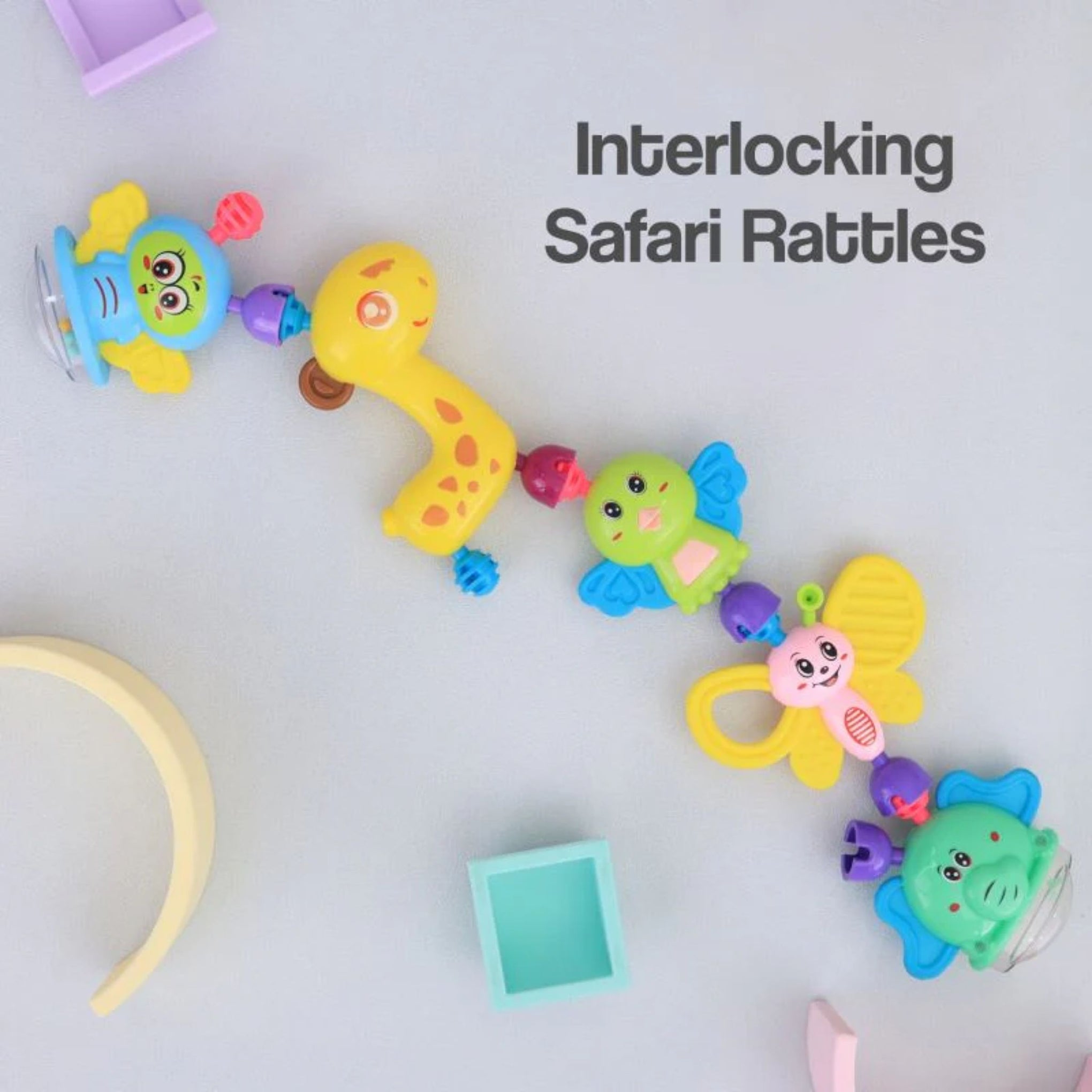 R for Rabbit Jingle Safari | Kids Rattles Toys Set for New Born Baby Lightweight | 5 Pcs Combo Toy Set