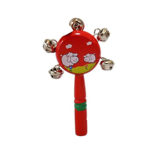 Smile Baby Colorful Wooden Rainbow Animal Printed Baby Handle Jingle Bell Rattle Toys jhun jhuna (Red)