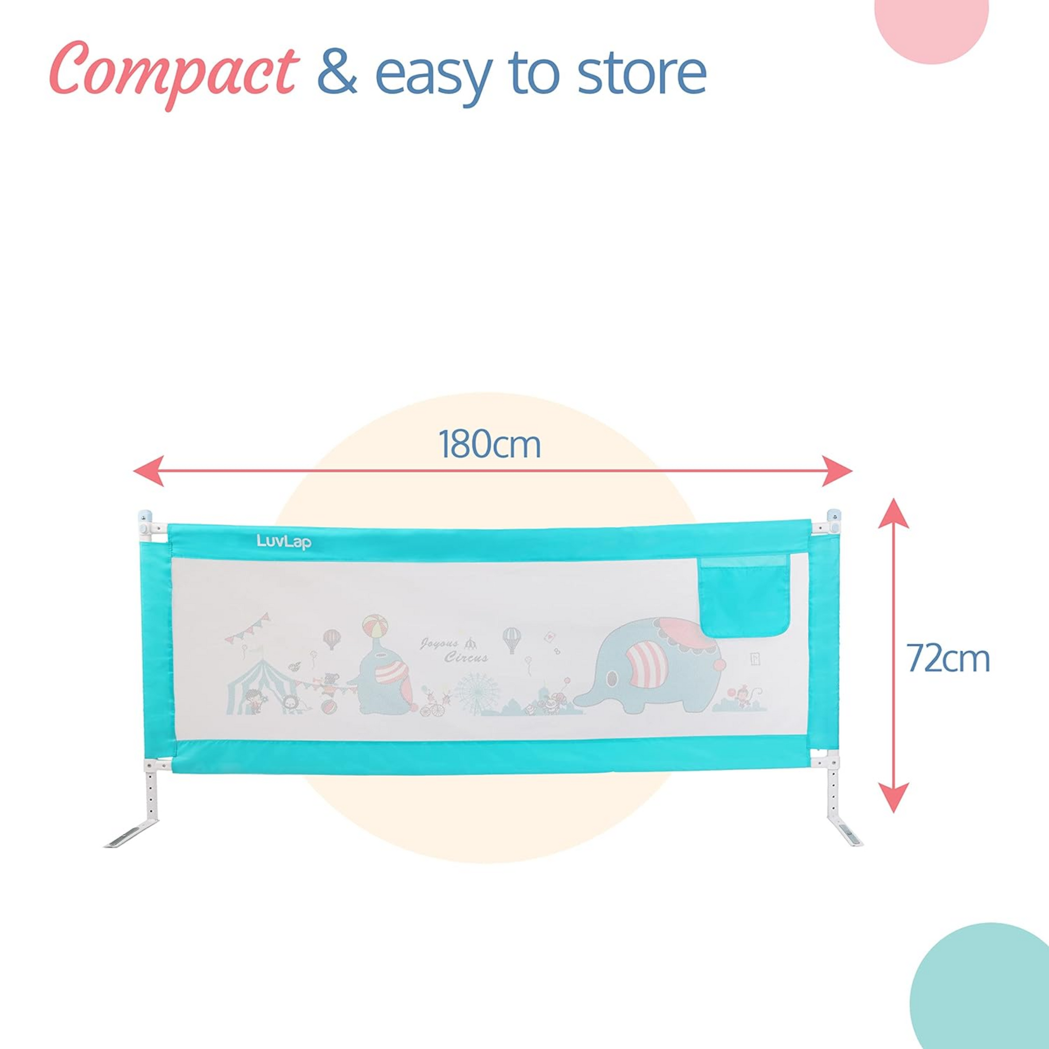 LuvLap Comfy Baby Bed Rail Guard for Baby & Toddler Safety, 180cm x 72cm, Bed rails for baby safety, Foldable & Portable, Adjustable Height, Single bed side rails for baby, (Green)