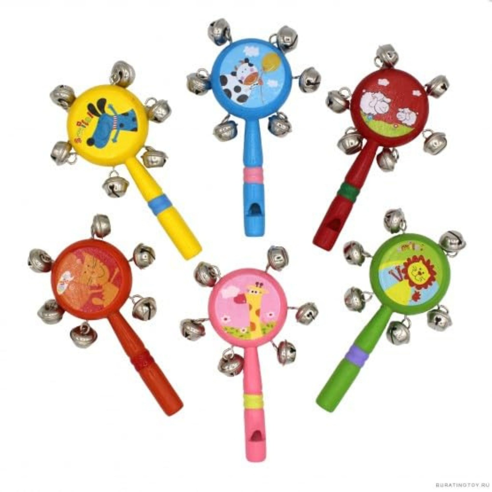 Smile Baby Colorful Wooden Rainbow Giraffe Animal Printed Baby Handle Jingle Bell Rattle Toys jhun jhuna (Pink)
