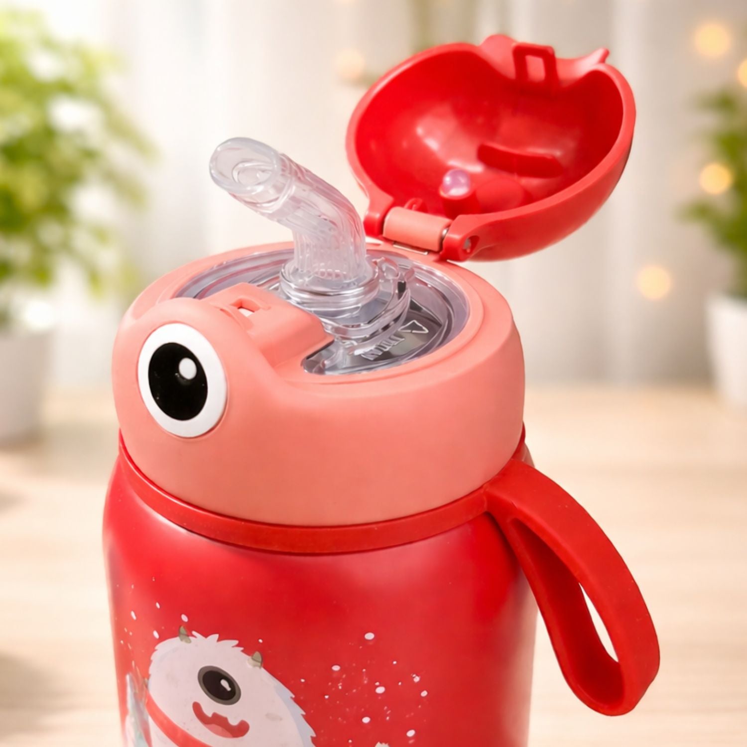 SMILE BABY 500ML Kids Insulated Water Bottle with Straw & Flip Lid – Cute Monster Design | Leak-Proof, BPA-Free (Red, Pink, Navy)