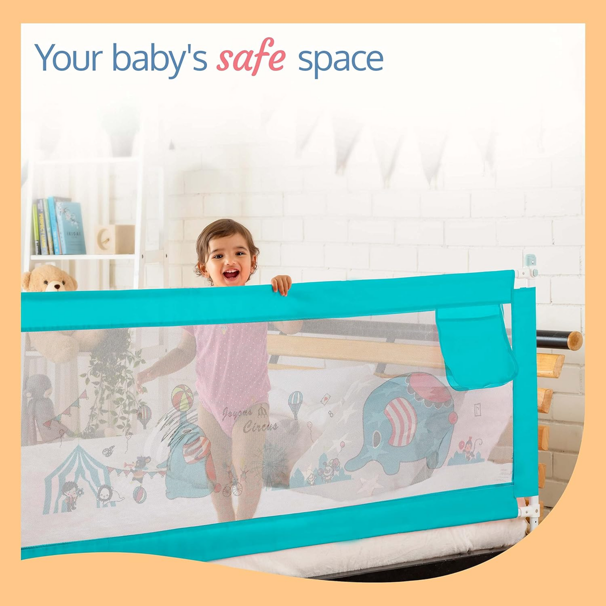 LuvLap Comfy Baby Bed Rail Guard for Baby & Toddler Safety, 180cm x 72cm, Bed rails for baby safety, Foldable & Portable, Adjustable Height, Single bed side rails for baby, (Green)
