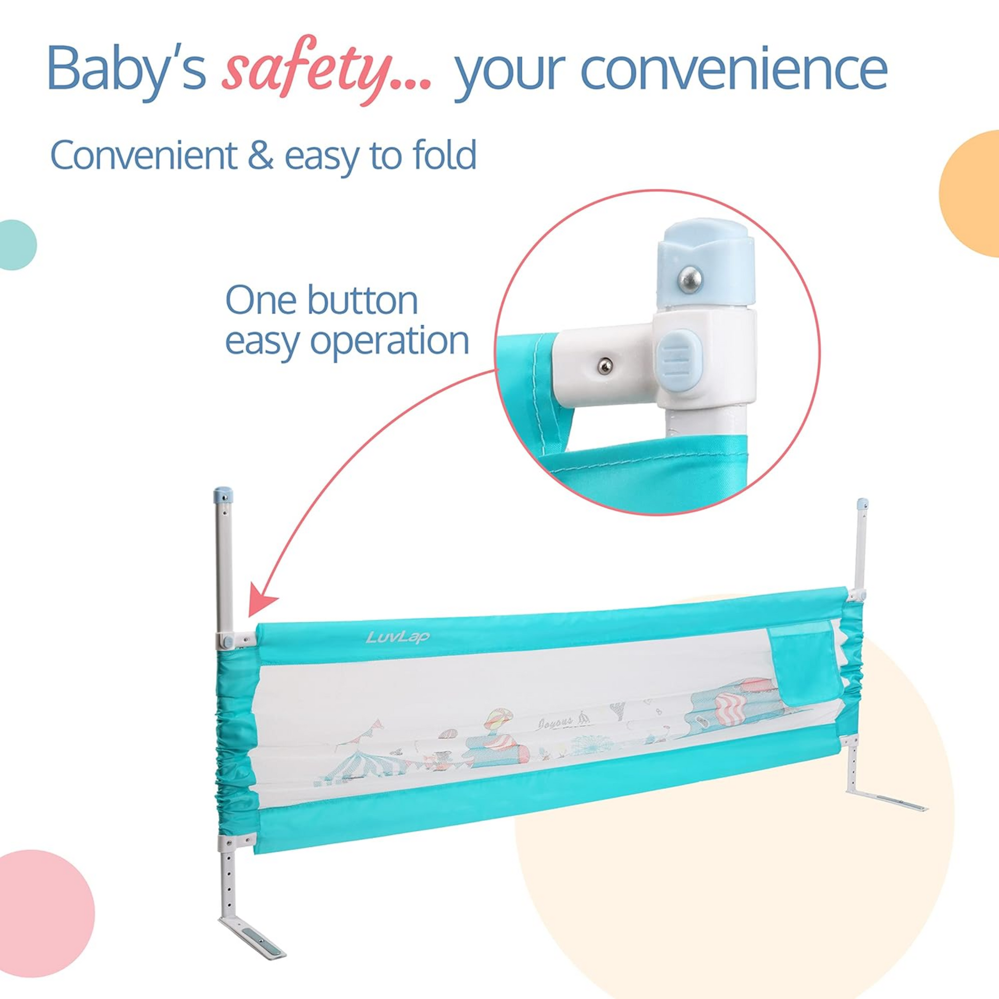 LuvLap Comfy Baby Bed Rail Guard for Baby & Toddler Safety, 180cm x 72cm, Bed rails for baby safety, Foldable & Portable, Adjustable Height, Single bed side rails for baby, (Green)